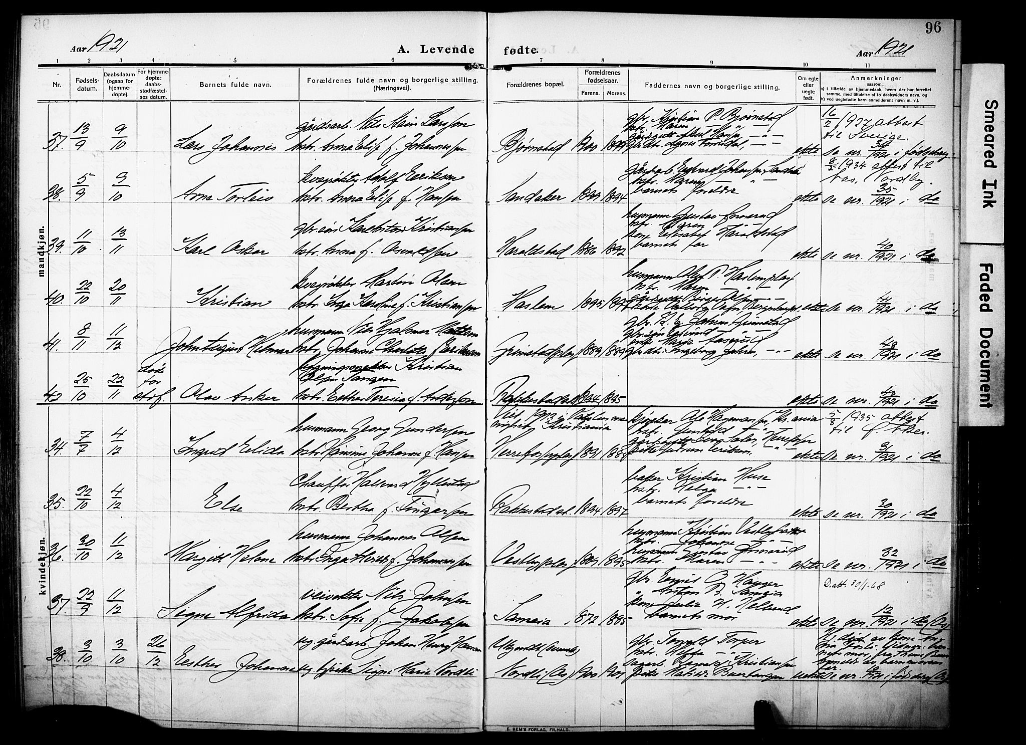 Rakkestad prestekontor Kirkebøker, AV/SAO-A-2008/F/Fa/L0015: Parish register (official) no. I 15, 1909-1922, p. 96