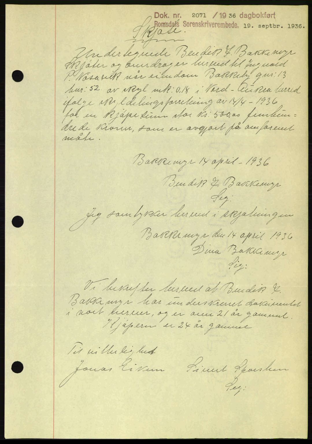 Romsdal sorenskriveri, SAT/A-4149/1/2/2C: Mortgage book no. A2, 1936-1937, Diary no: : 2071/1936