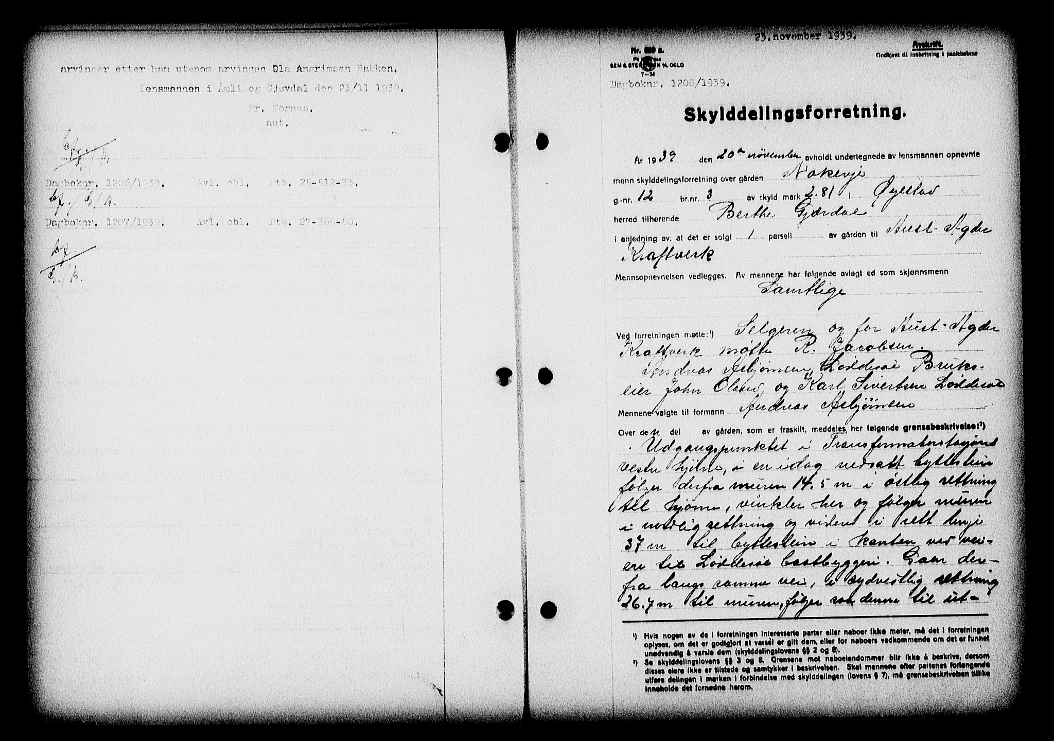 Nedenes sorenskriveri, SAK/1221-0006/G/Gb/Gba/L0047: Mortgage book no. A-I, 1939-1940, Diary no: : 1208/1939