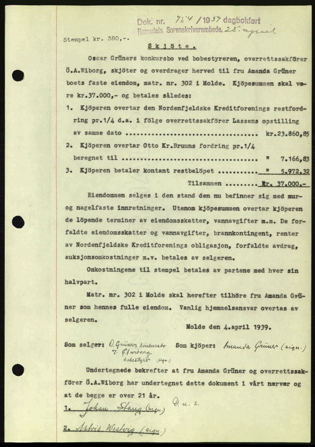 Romsdal sorenskriveri, AV/SAT-A-4149/1/2/2C: Mortgage book no. A6, 1938-1939, Diary no: : 754/1939