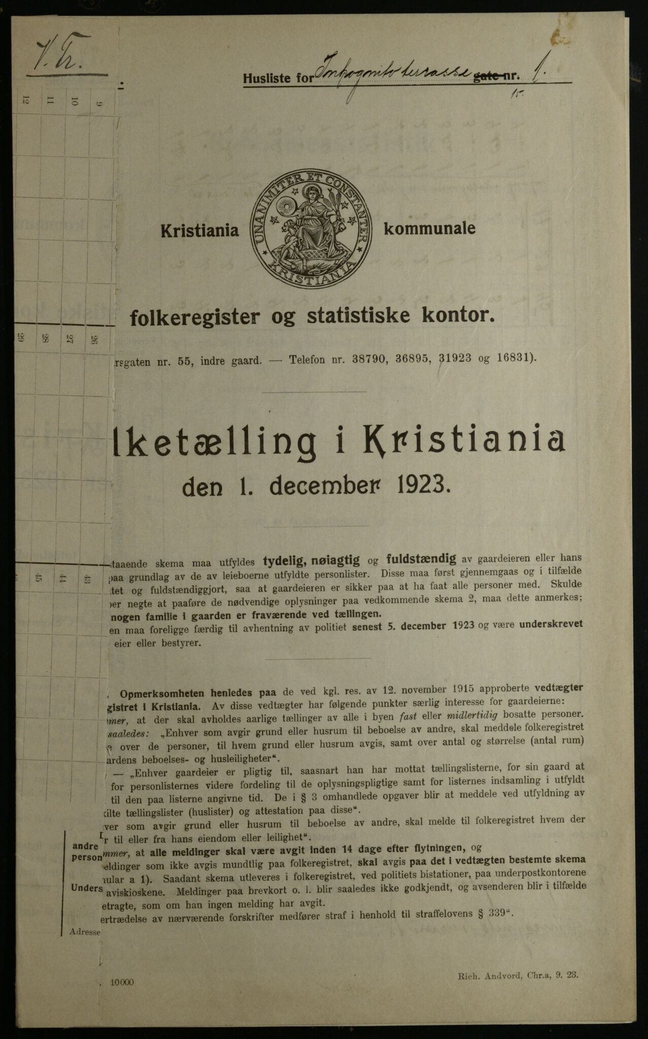 OBA, Municipal Census 1923 for Kristiania, 1923, p. 49507