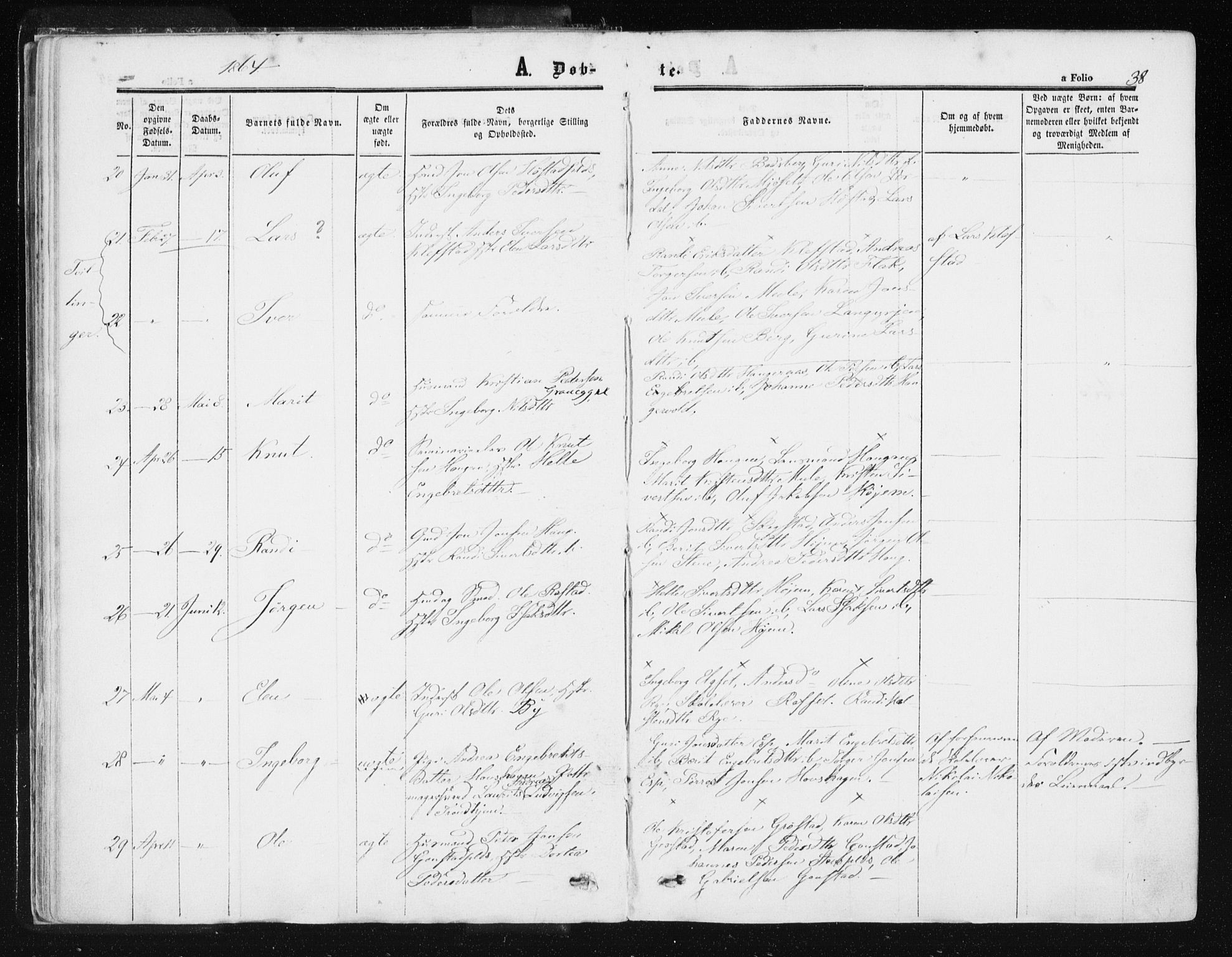 Ministerialprotokoller, klokkerbøker og fødselsregistre - Sør-Trøndelag, SAT/A-1456/612/L0377: Parish register (official) no. 612A09, 1859-1877, p. 38