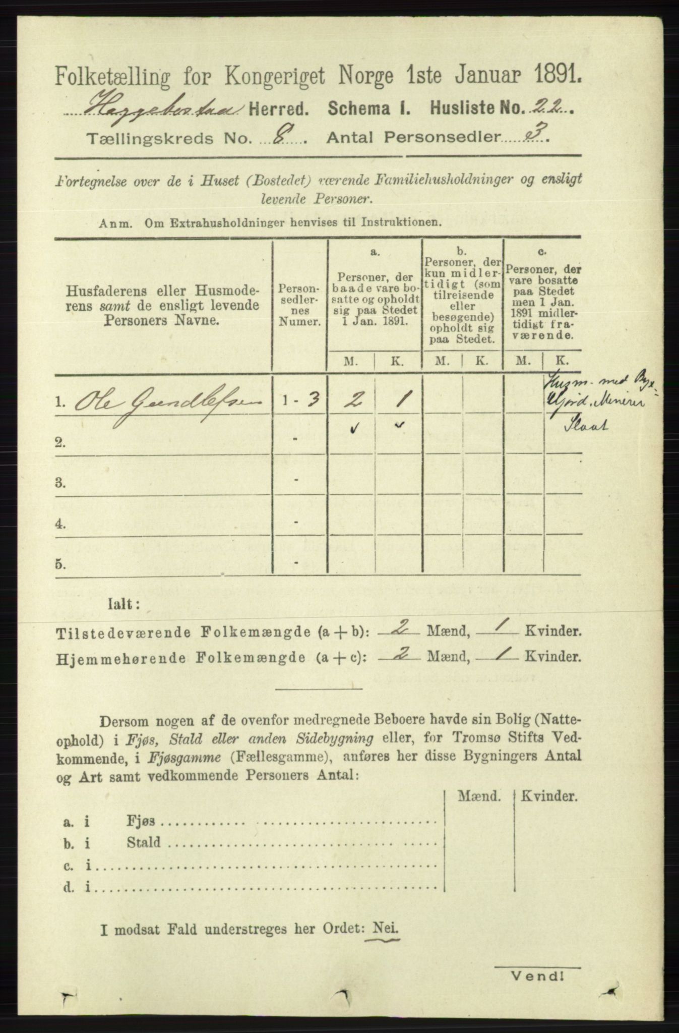RA, 1891 census for 1034 Hægebostad, 1891, p. 2441
