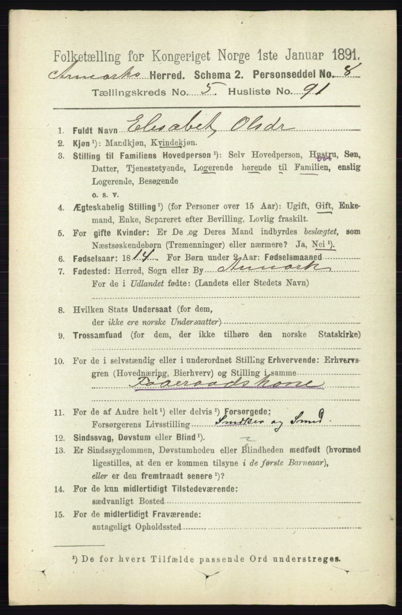 RA, 1891 census for 0118 Aremark, 1891, p. 2987