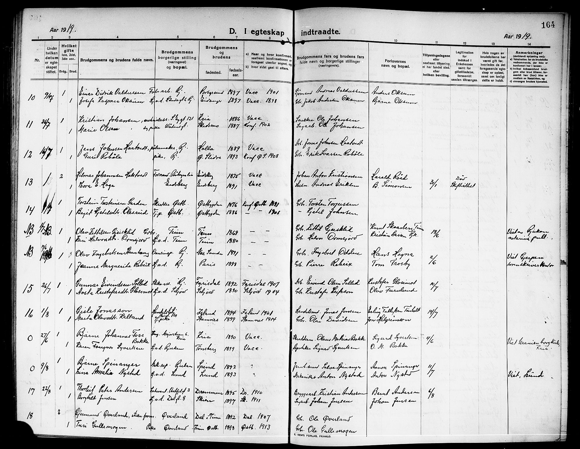 Rjukan kirkebøker, SAKO/A-294/G/Ga/L0002: Parish register (copy) no. 2, 1913-1920, p. 164