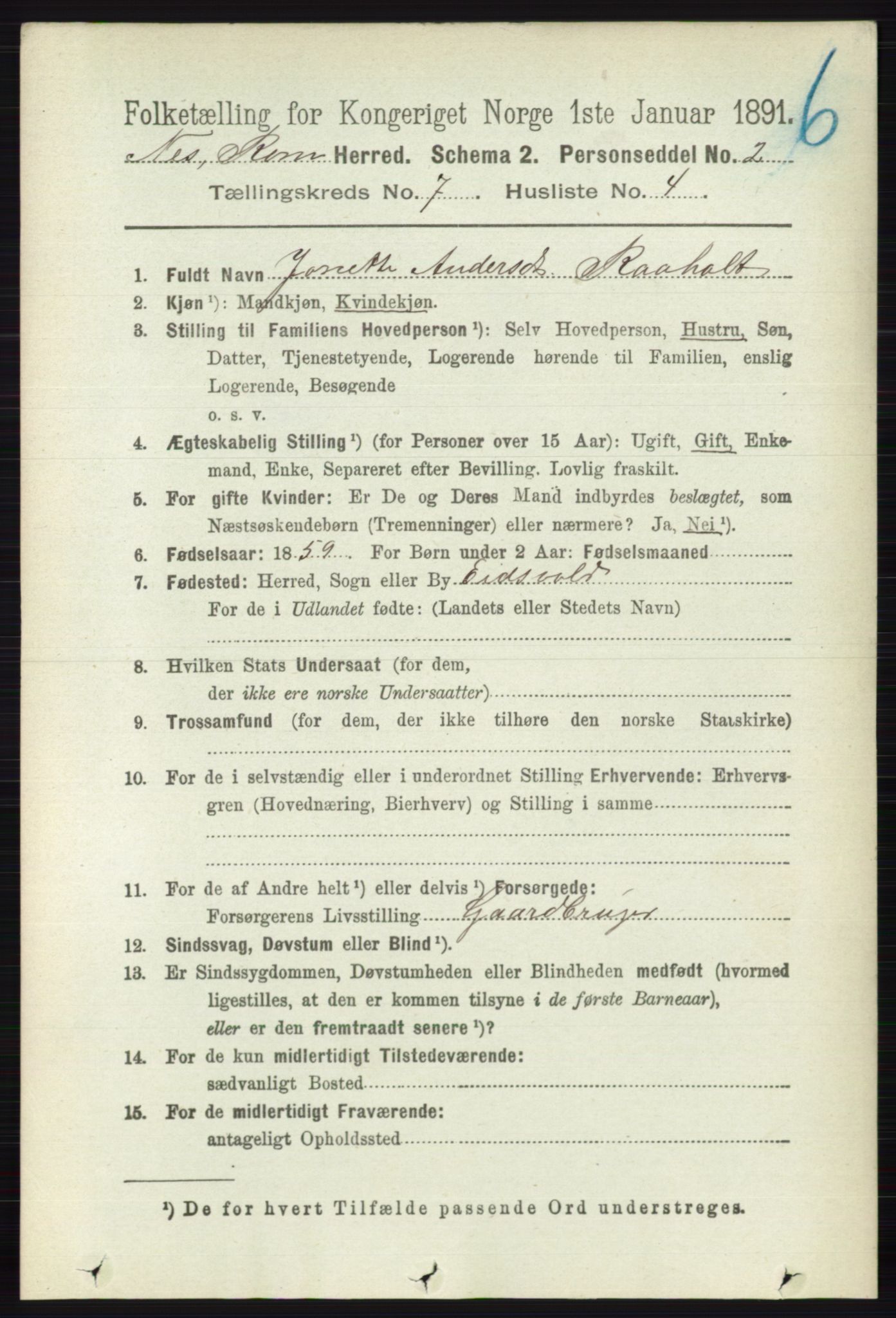 RA, 1891 census for 0236 Nes, 1891, p. 4043