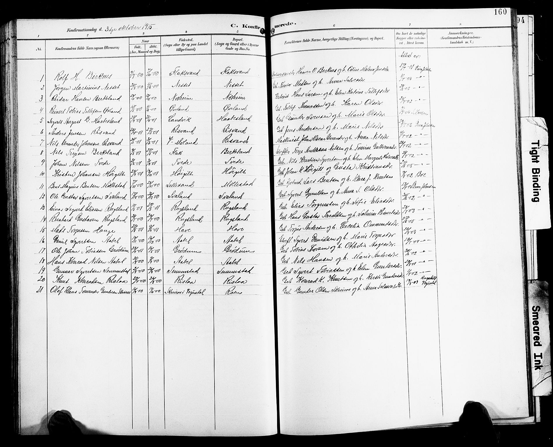 Birkenes sokneprestkontor, SAK/1111-0004/F/Fb/L0004: Parish register (copy) no. B 4, 1893-1930, p. 160