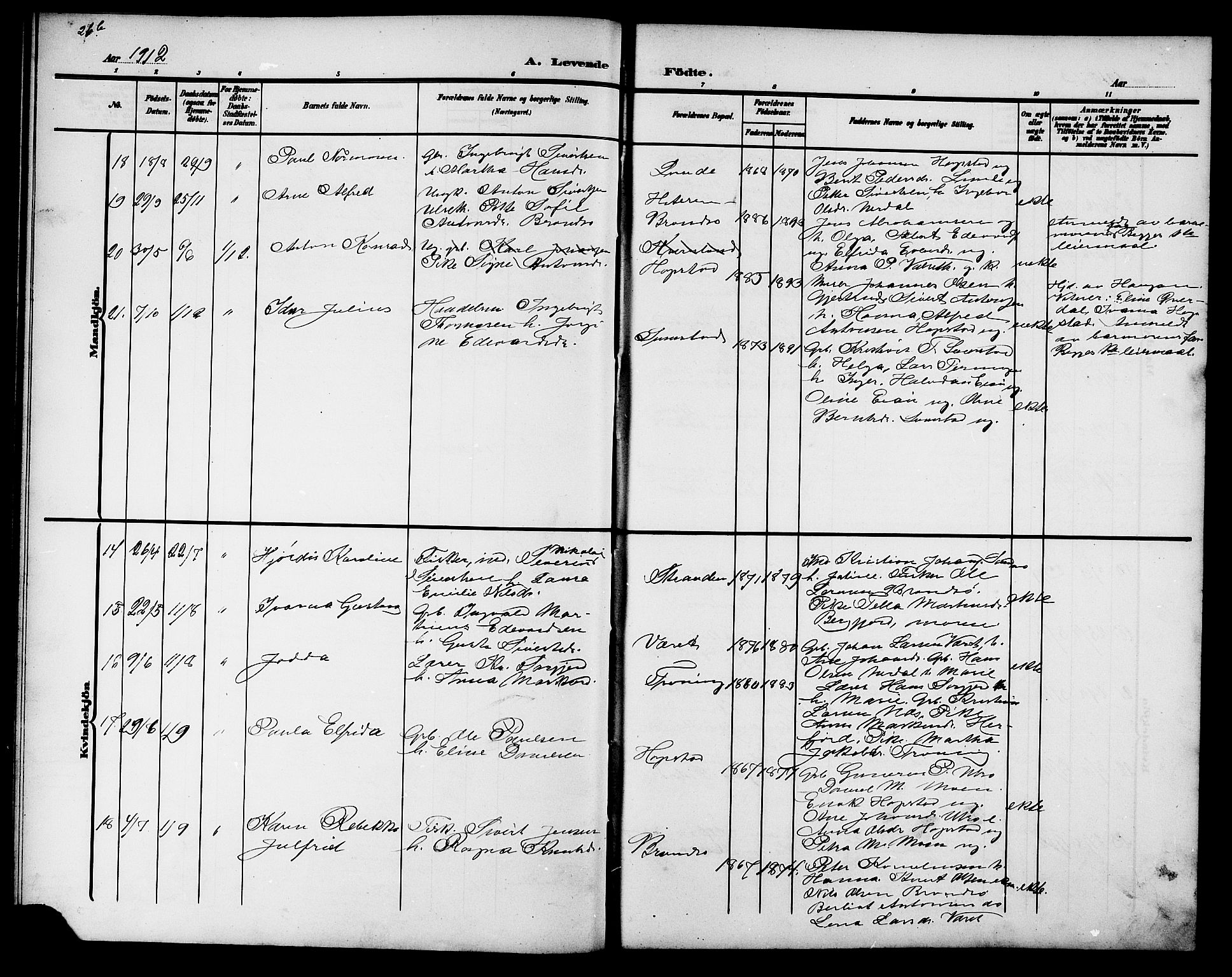Ministerialprotokoller, klokkerbøker og fødselsregistre - Sør-Trøndelag, SAT/A-1456/657/L0717: Parish register (copy) no. 657C04, 1904-1923, p. 26b