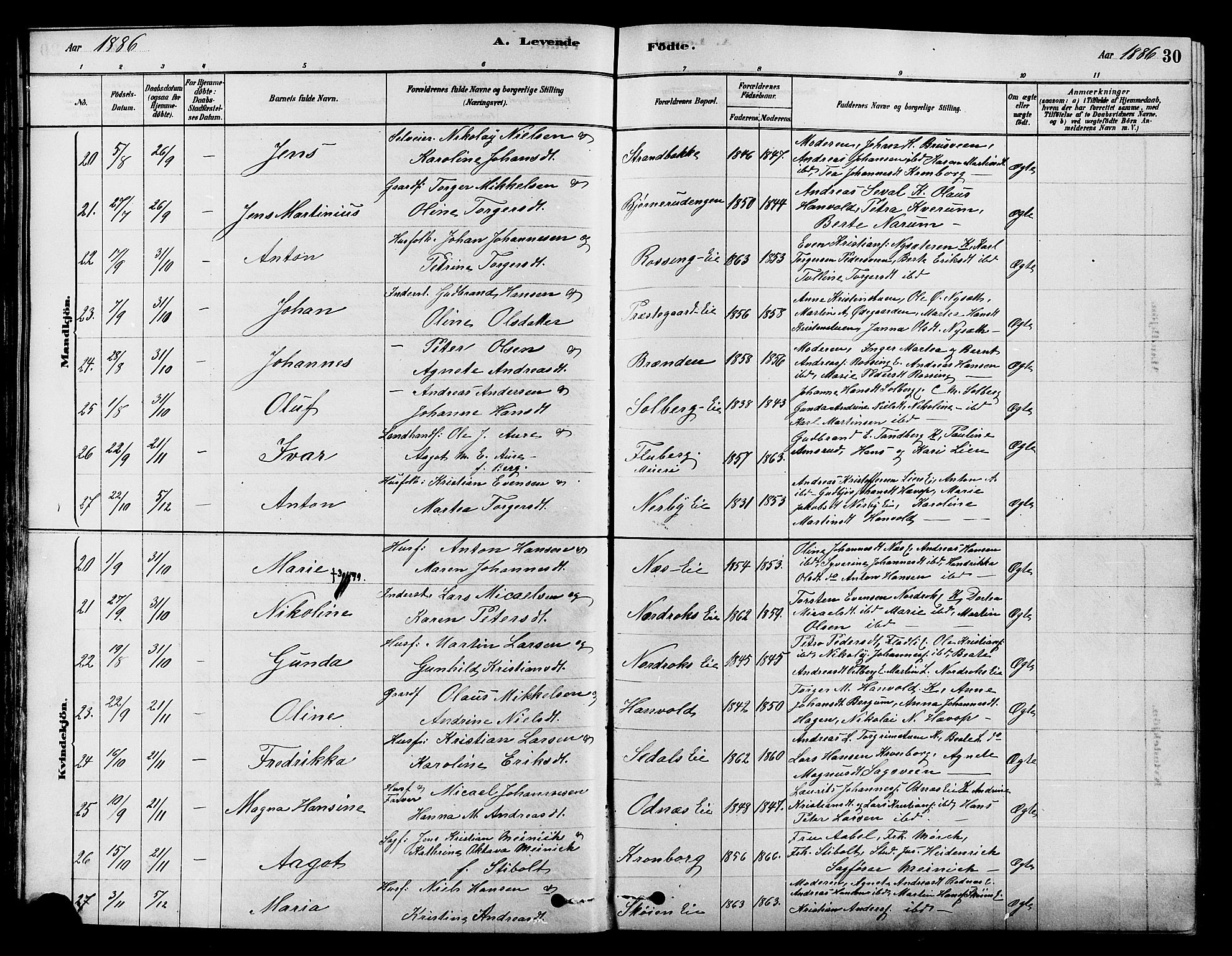 Søndre Land prestekontor, AV/SAH-PREST-122/K/L0002: Parish register (official) no. 2, 1878-1894, p. 30