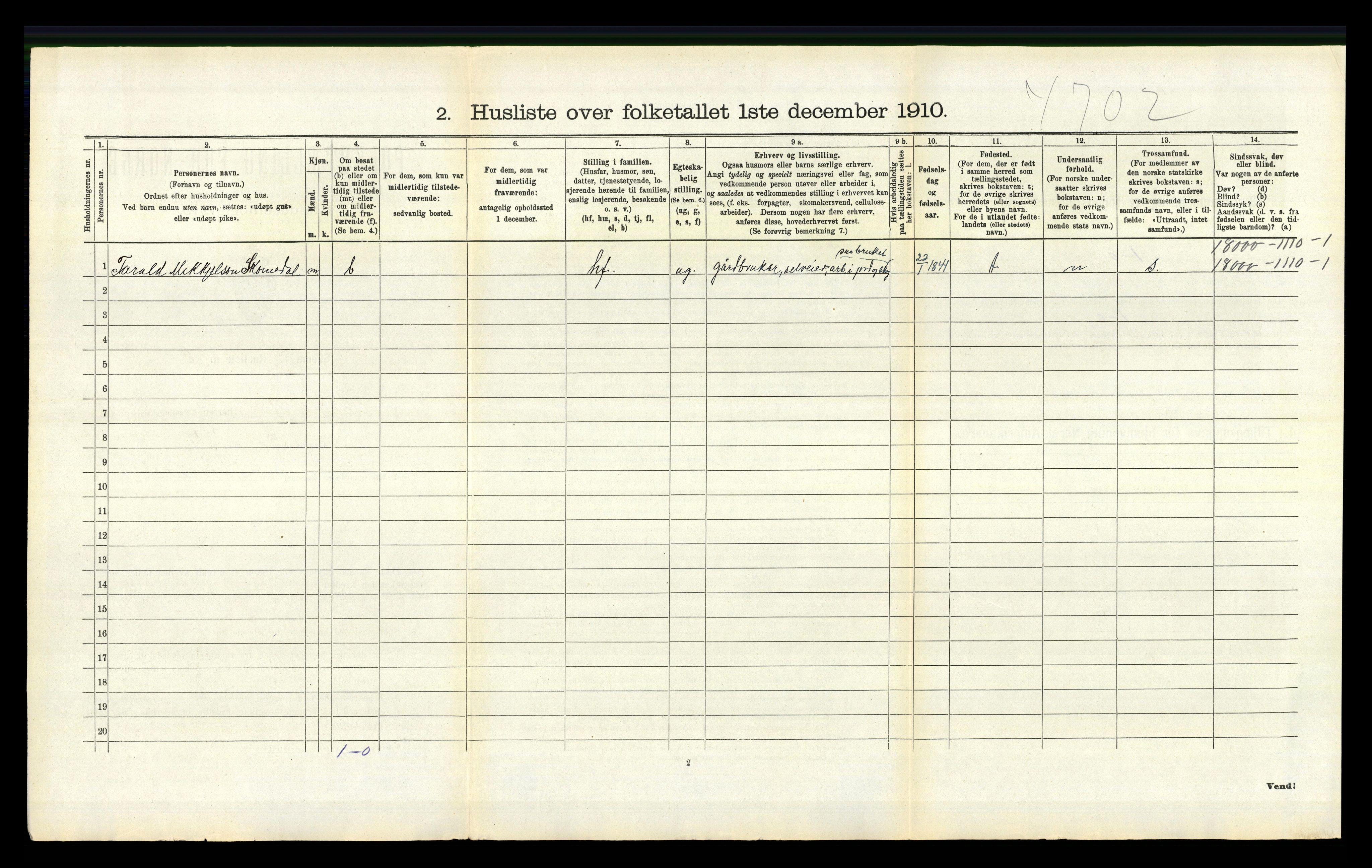 RA, 1910 census for Bygland, 1910, p. 444