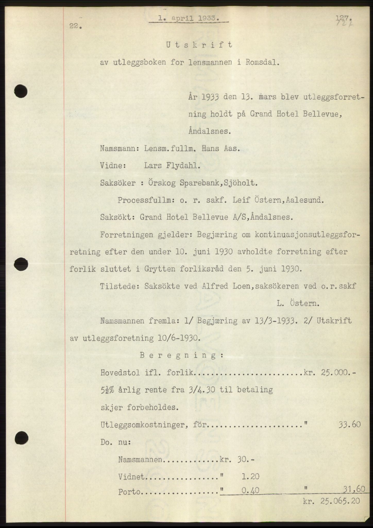 Romsdal sorenskriveri, AV/SAT-A-4149/1/2/2C/L0063: Mortgage book no. 57, 1933-1933, Deed date: 01.04.1933