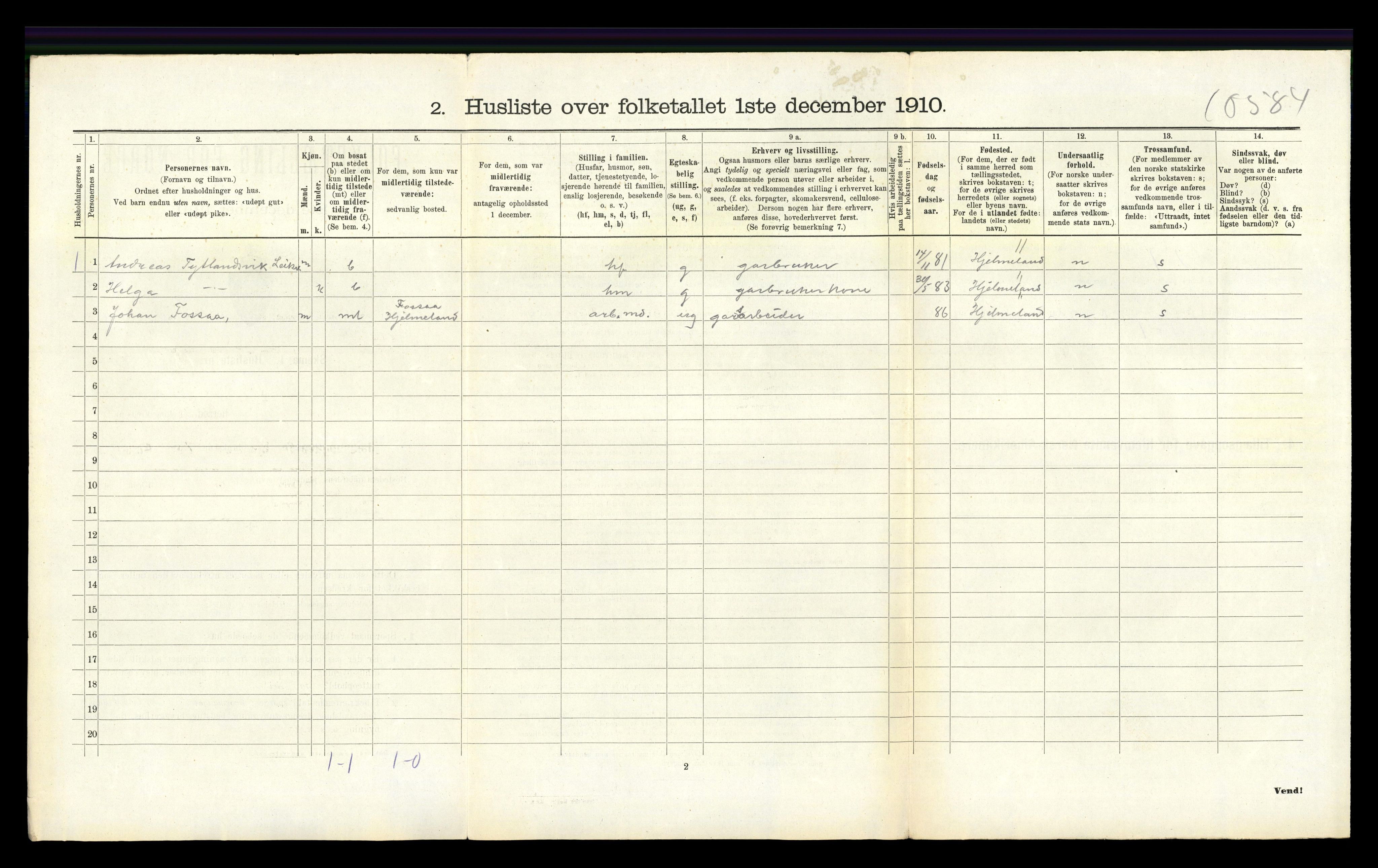 RA, 1910 census for Hetland, 1910, p. 1878