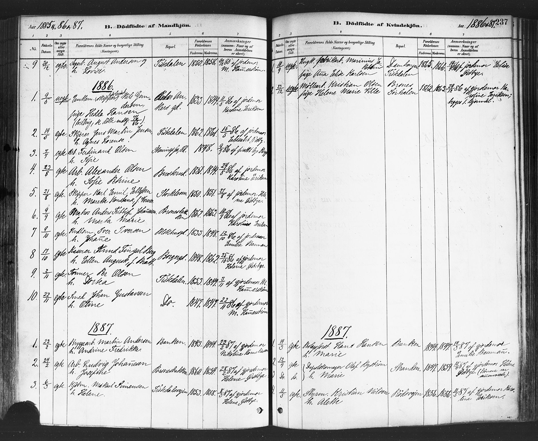 Halden prestekontor Kirkebøker, SAO/A-10909/F/Fa/L0011: Parish register (official) no. I 11, 1878-1889, p. 237