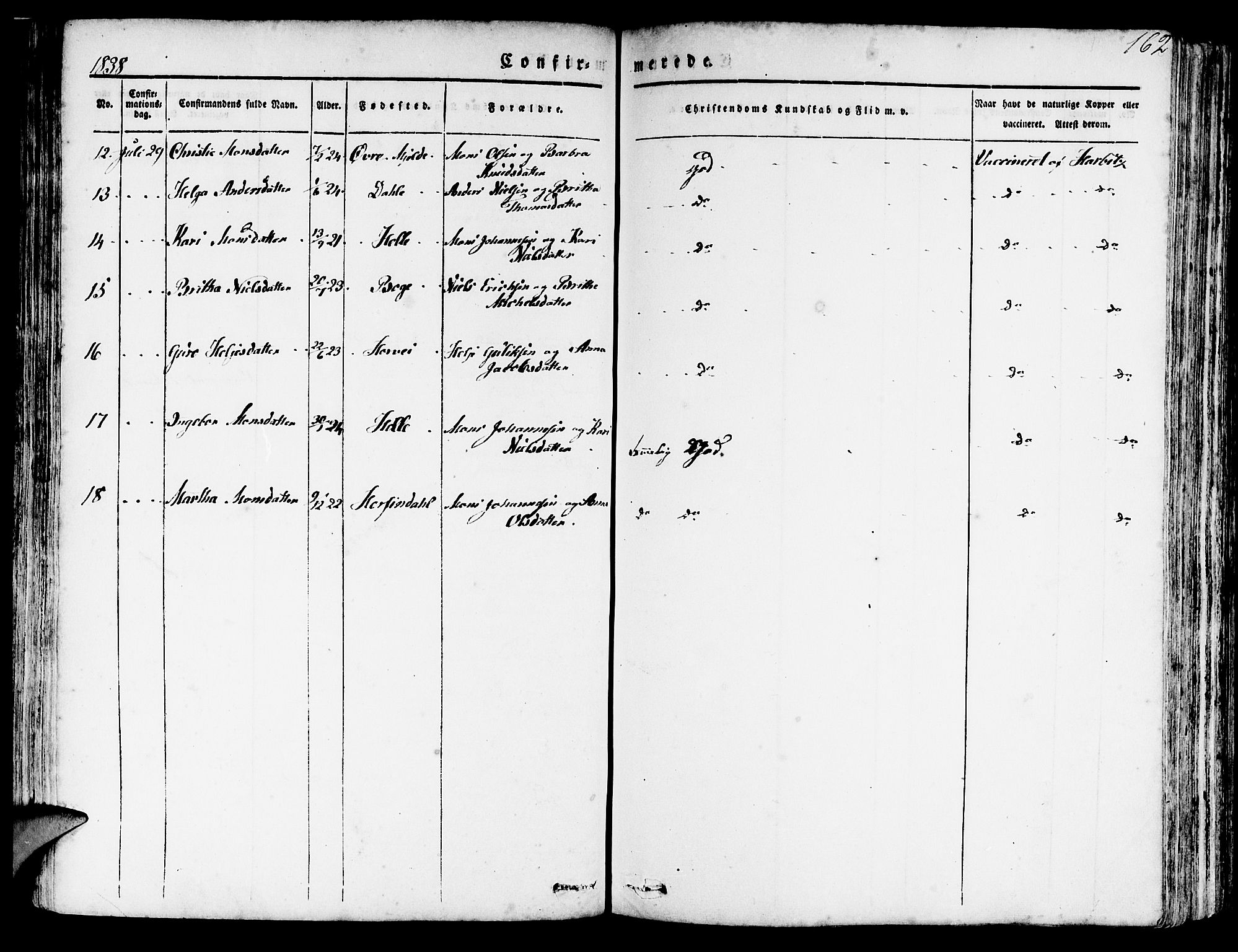 Haus sokneprestembete, AV/SAB-A-75601/H/Haa: Parish register (official) no. A 14, 1827-1838, p. 162