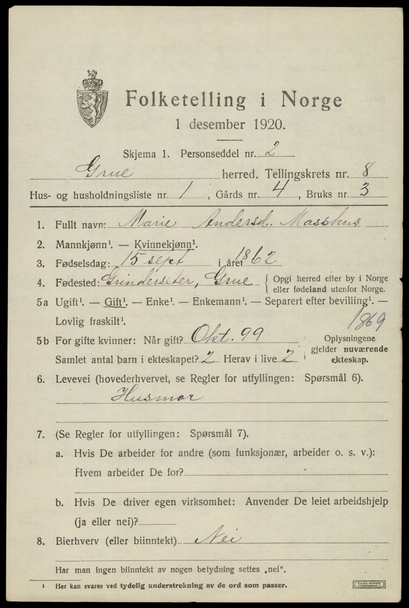 SAH, 1920 census for Grue, 1920, p. 6949