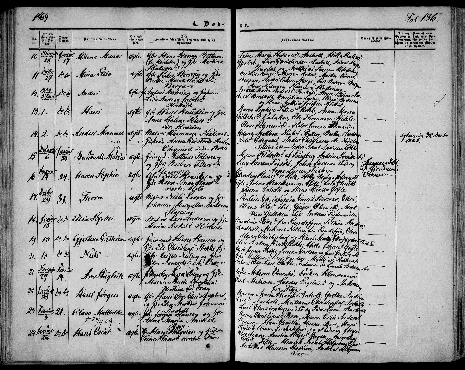 Stokke kirkebøker, AV/SAKO-A-320/F/Fa/L0008: Parish register (official) no. I 8, 1858-1871, p. 136