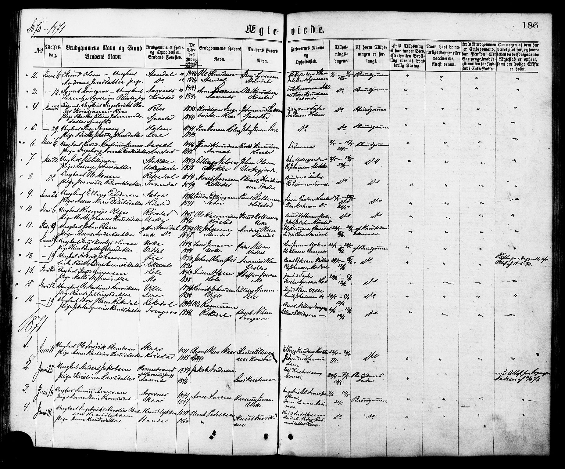 Ministerialprotokoller, klokkerbøker og fødselsregistre - Møre og Romsdal, SAT/A-1454/515/L0210: Parish register (official) no. 515A06, 1868-1885, p. 186