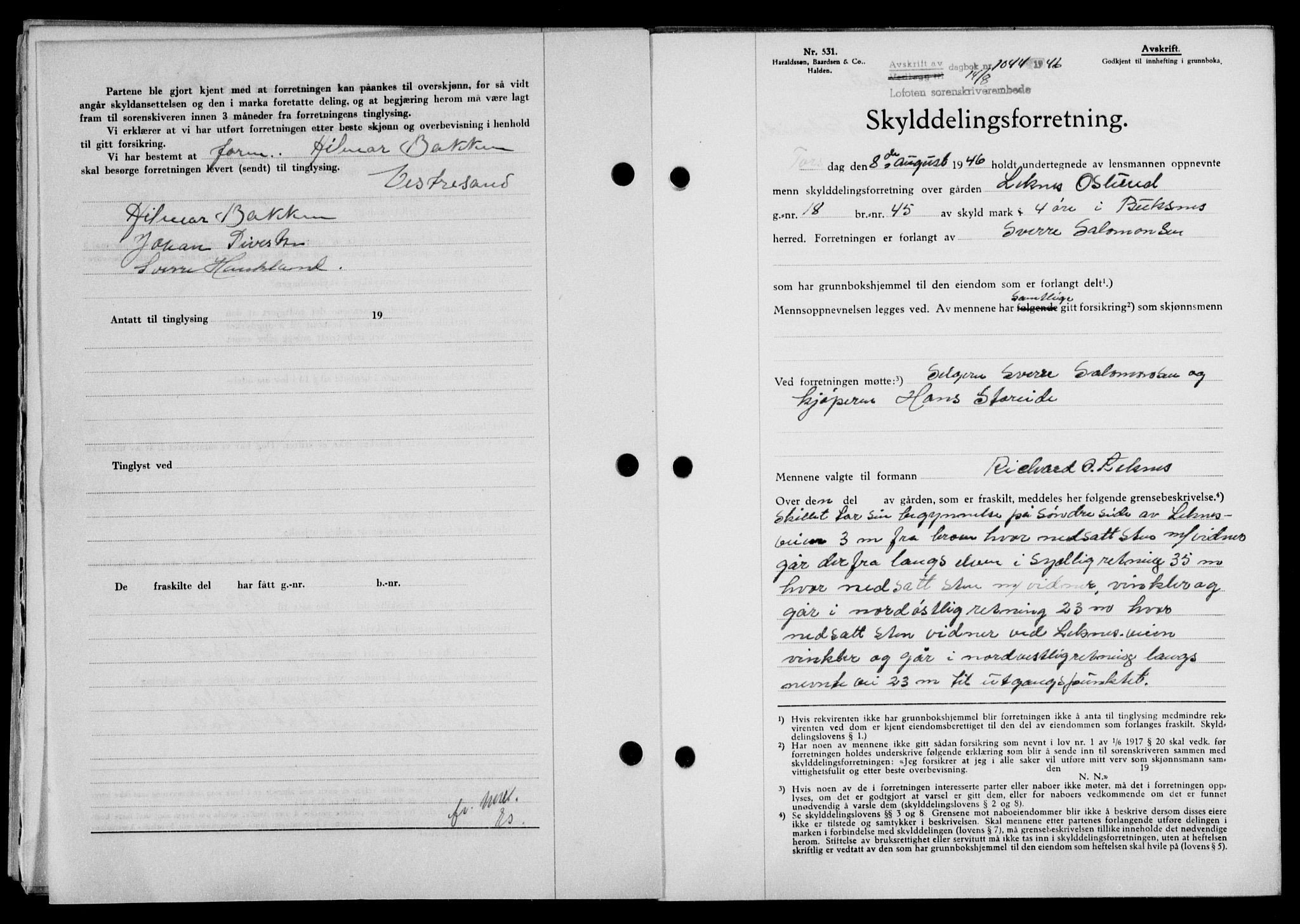 Lofoten sorenskriveri, SAT/A-0017/1/2/2C/L0014a: Mortgage book no. 14a, 1946-1946, Diary no: : 1044/1946