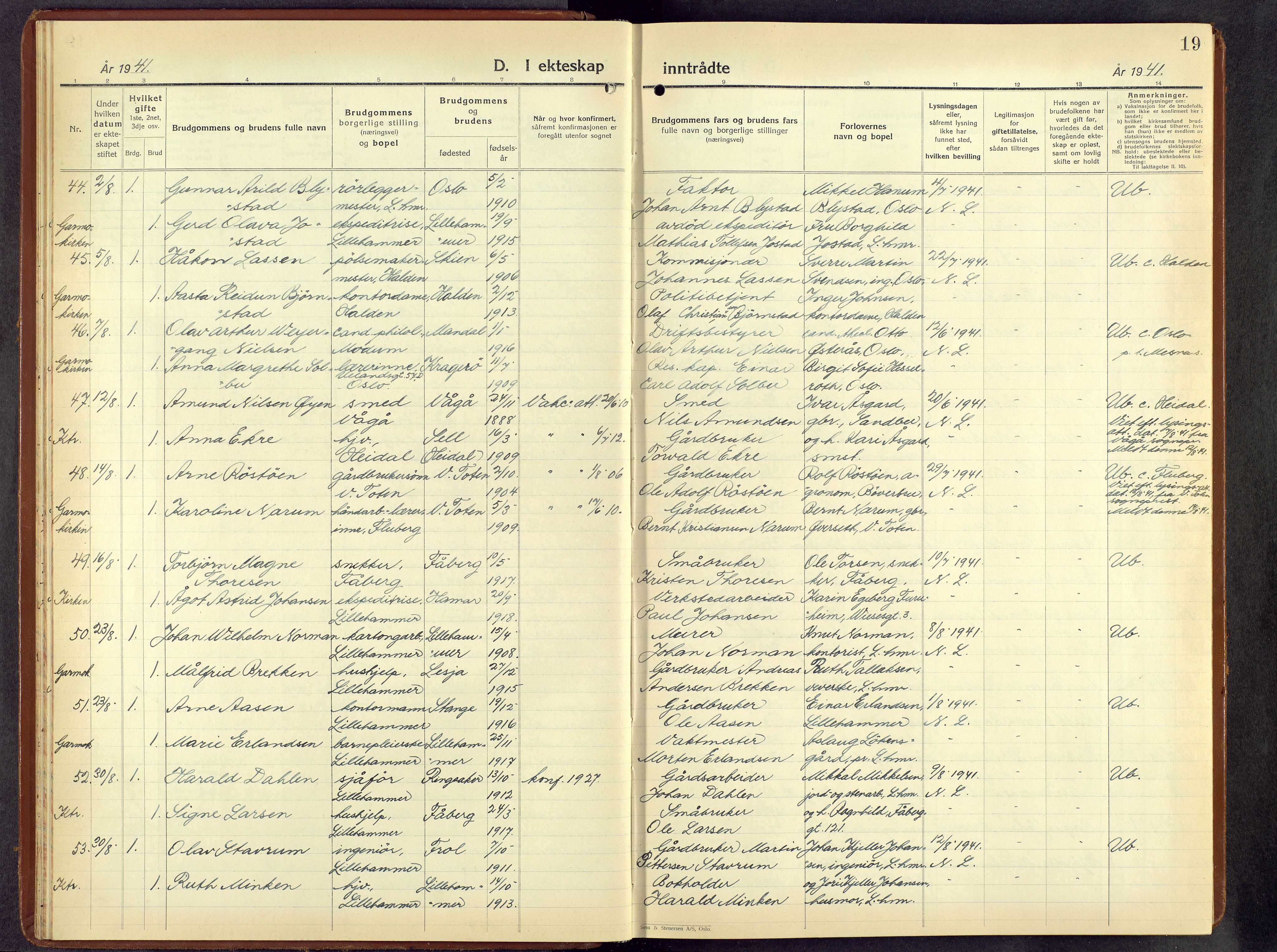 Lillehammer prestekontor, AV/SAH-PREST-088/H/Ha/Hab/L0004: Parish register (copy) no. 4, 1940-1955, p. 19