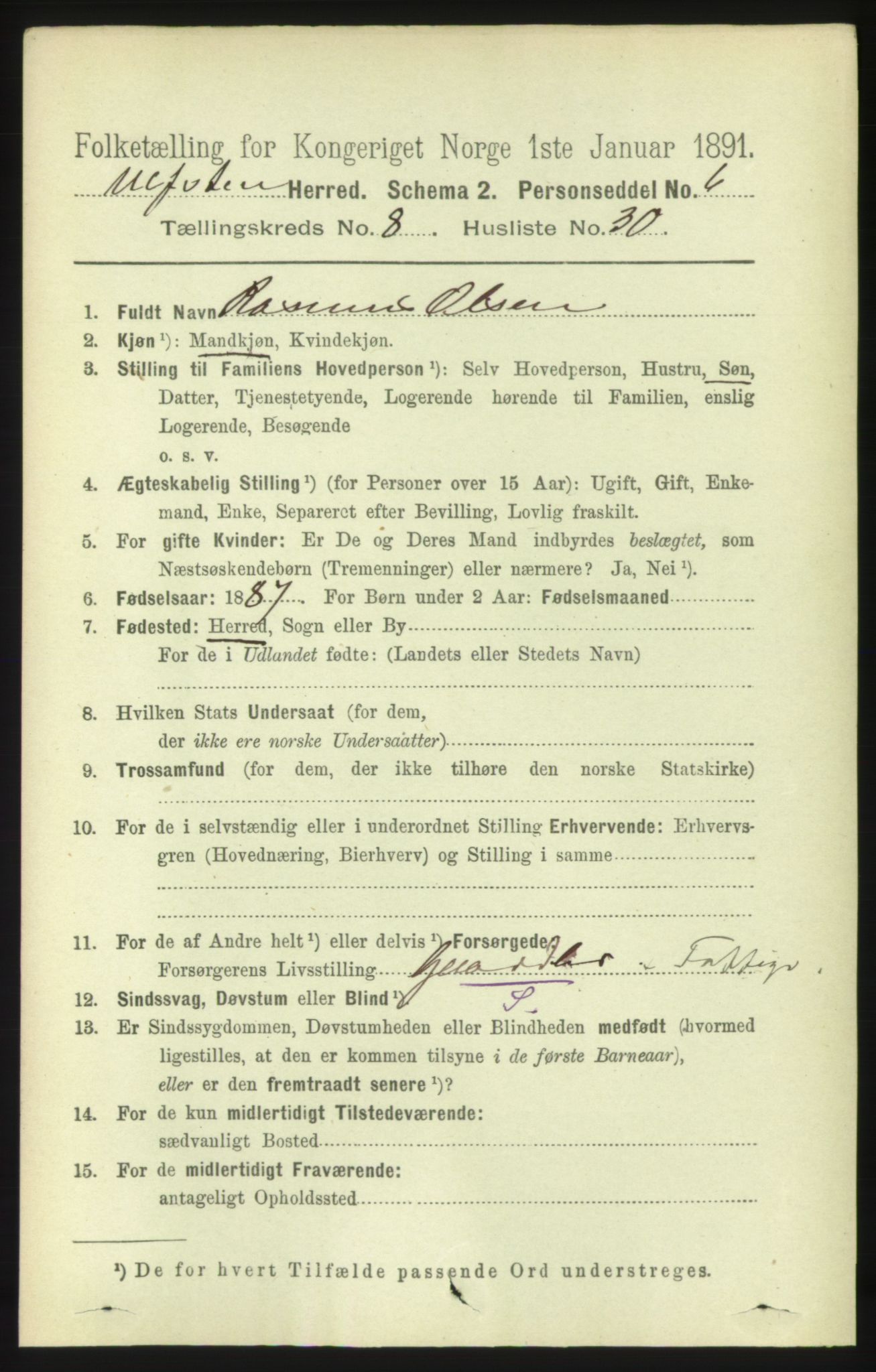 RA, 1891 census for 1516 Ulstein, 1891, p. 2706