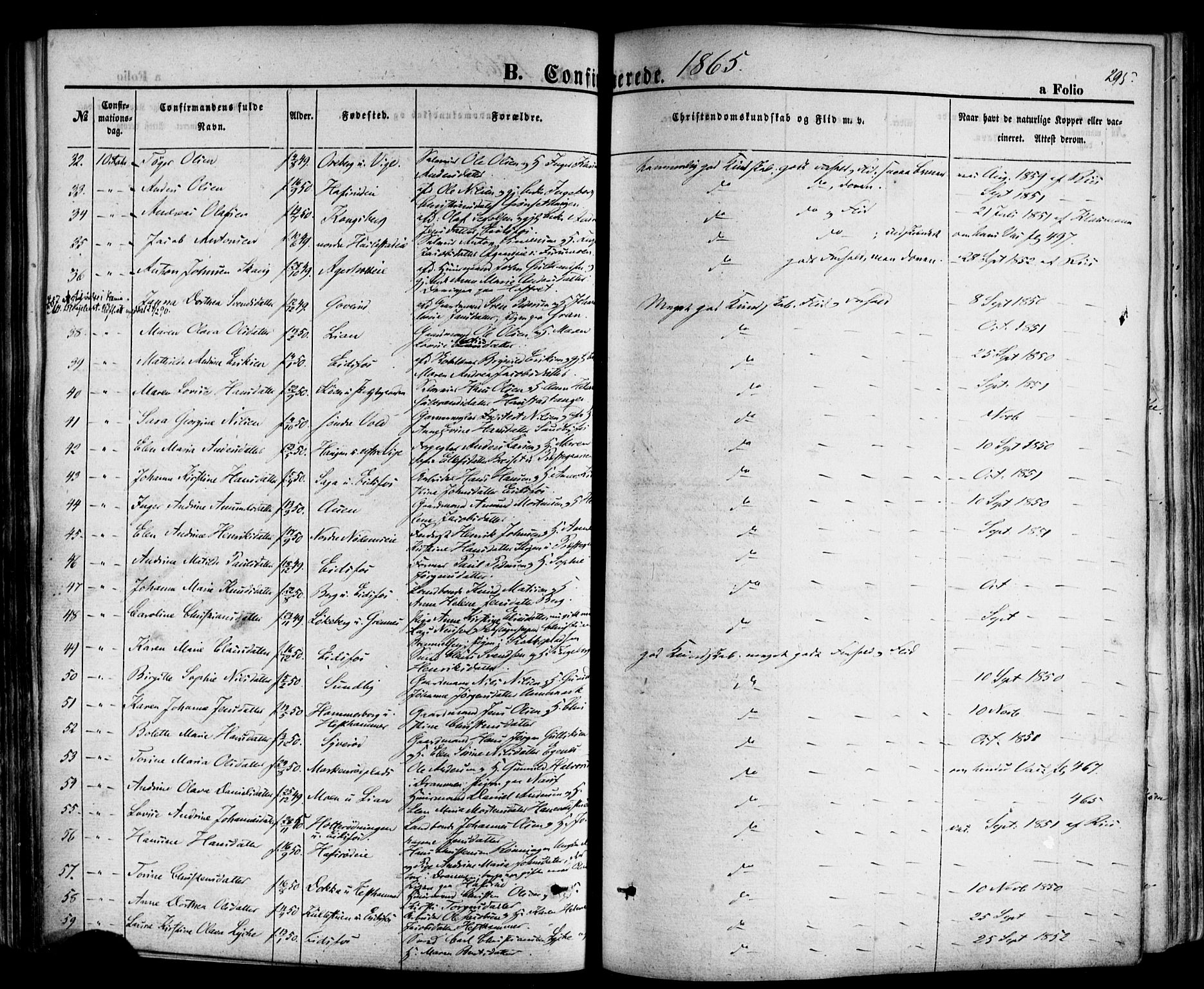 Hof kirkebøker, AV/SAKO-A-64/F/Fa/L0006: Parish register (official) no. I 6, 1851-1877, p. 295