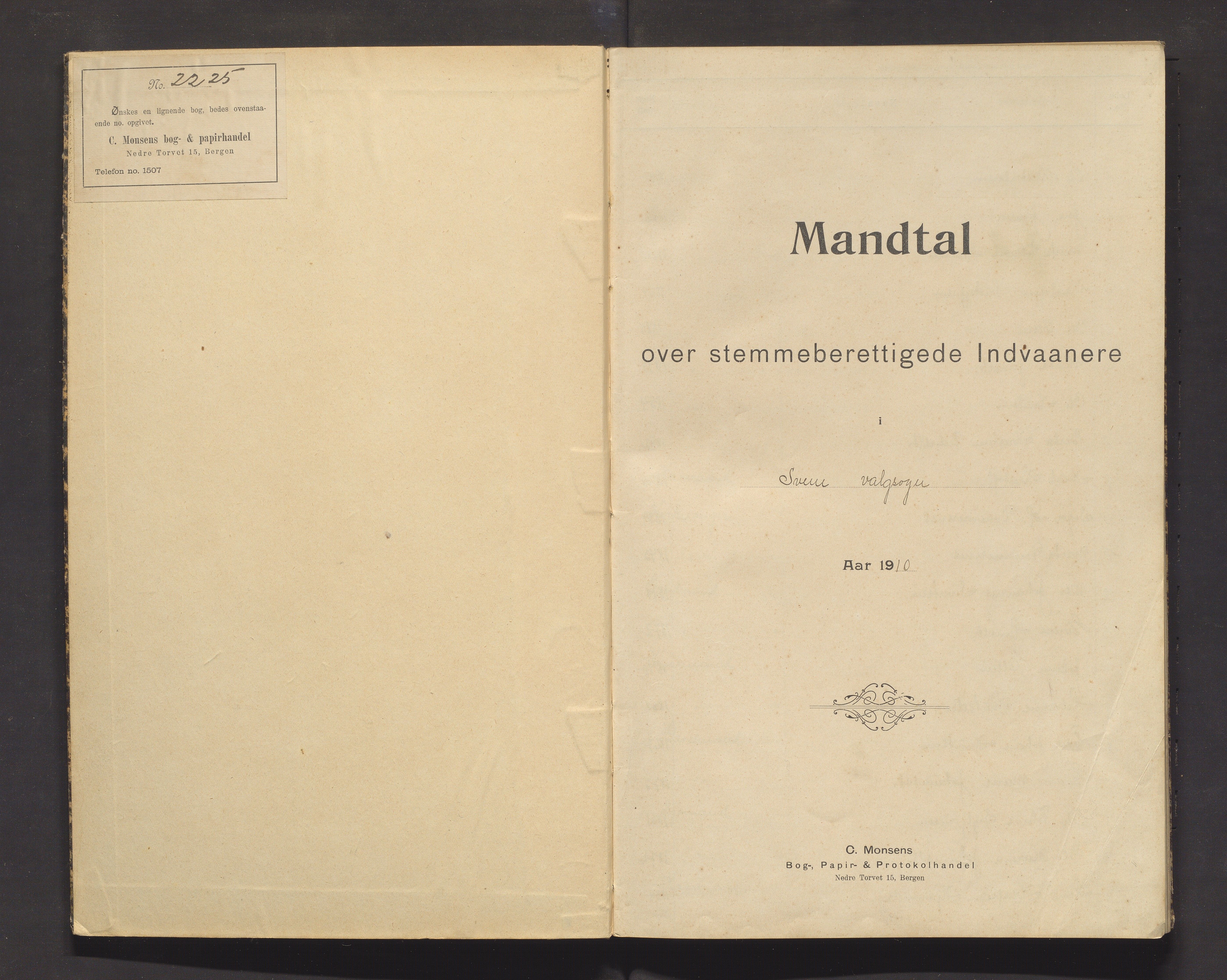 Sveio kommune. Valstyret, IKAH/1216-011/F/Fa/L0002: Manntalsprotokoll over røysteføre i Sveio, 1910, p. 2