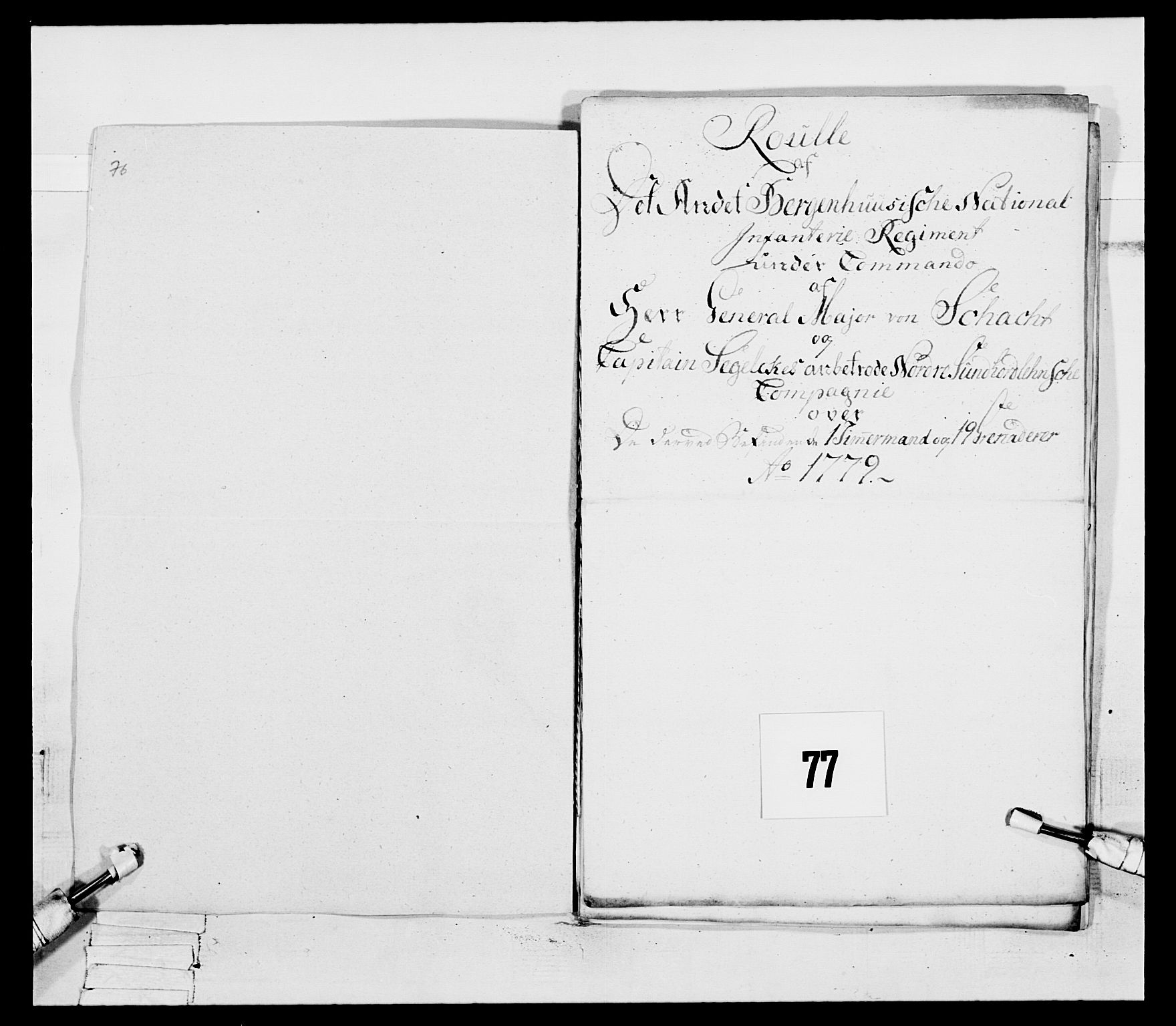 Generalitets- og kommissariatskollegiet, Det kongelige norske kommissariatskollegium, RA/EA-5420/E/Eh/L0094: 2. Bergenhusiske nasjonale infanteriregiment, 1776-1779, p. 285