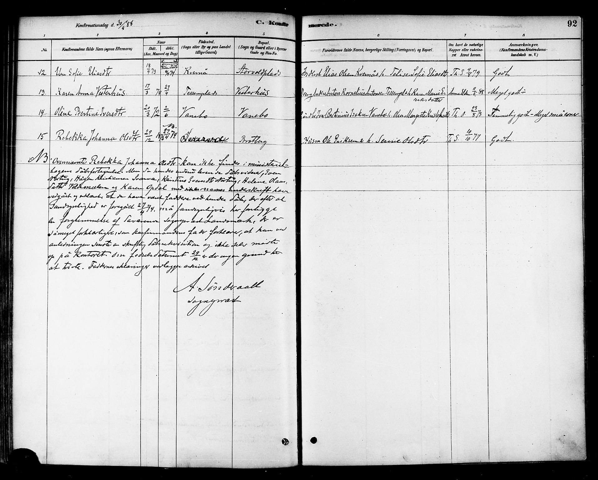 Ministerialprotokoller, klokkerbøker og fødselsregistre - Nord-Trøndelag, AV/SAT-A-1458/741/L0395: Parish register (official) no. 741A09, 1878-1888, p. 92