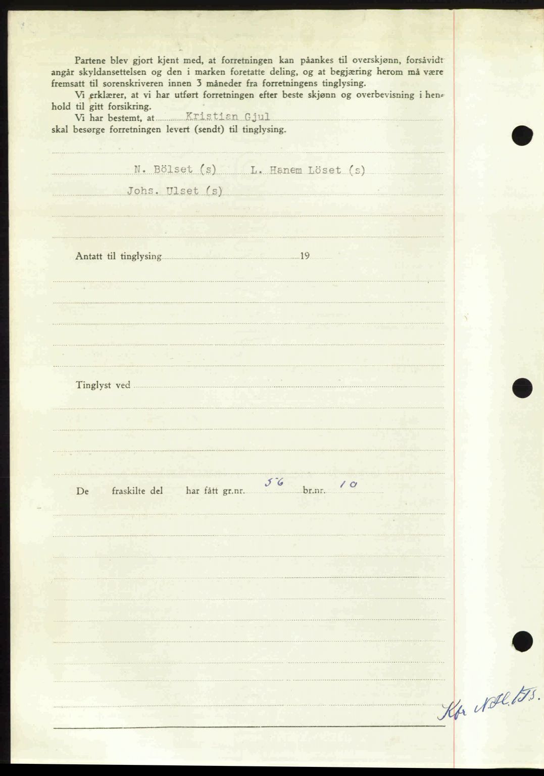 Nordmøre sorenskriveri, AV/SAT-A-4132/1/2/2Ca: Mortgage book no. A106, 1947-1947, Diary no: : 2084/1947