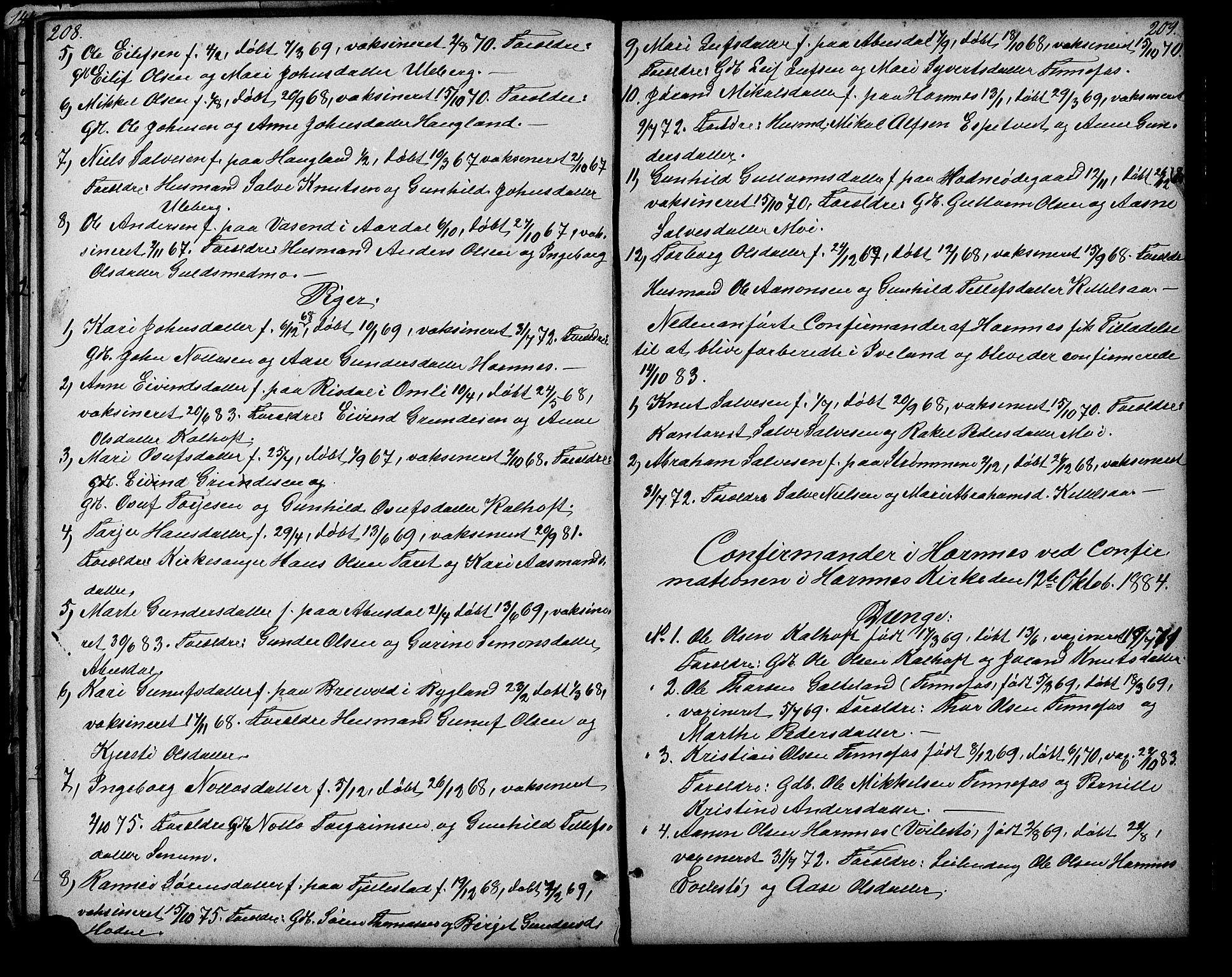 Evje sokneprestkontor, AV/SAK-1111-0008/F/Fb/Fbb/L0002: Parish register (copy) no. B 2, 1879-1909, p. 208-209