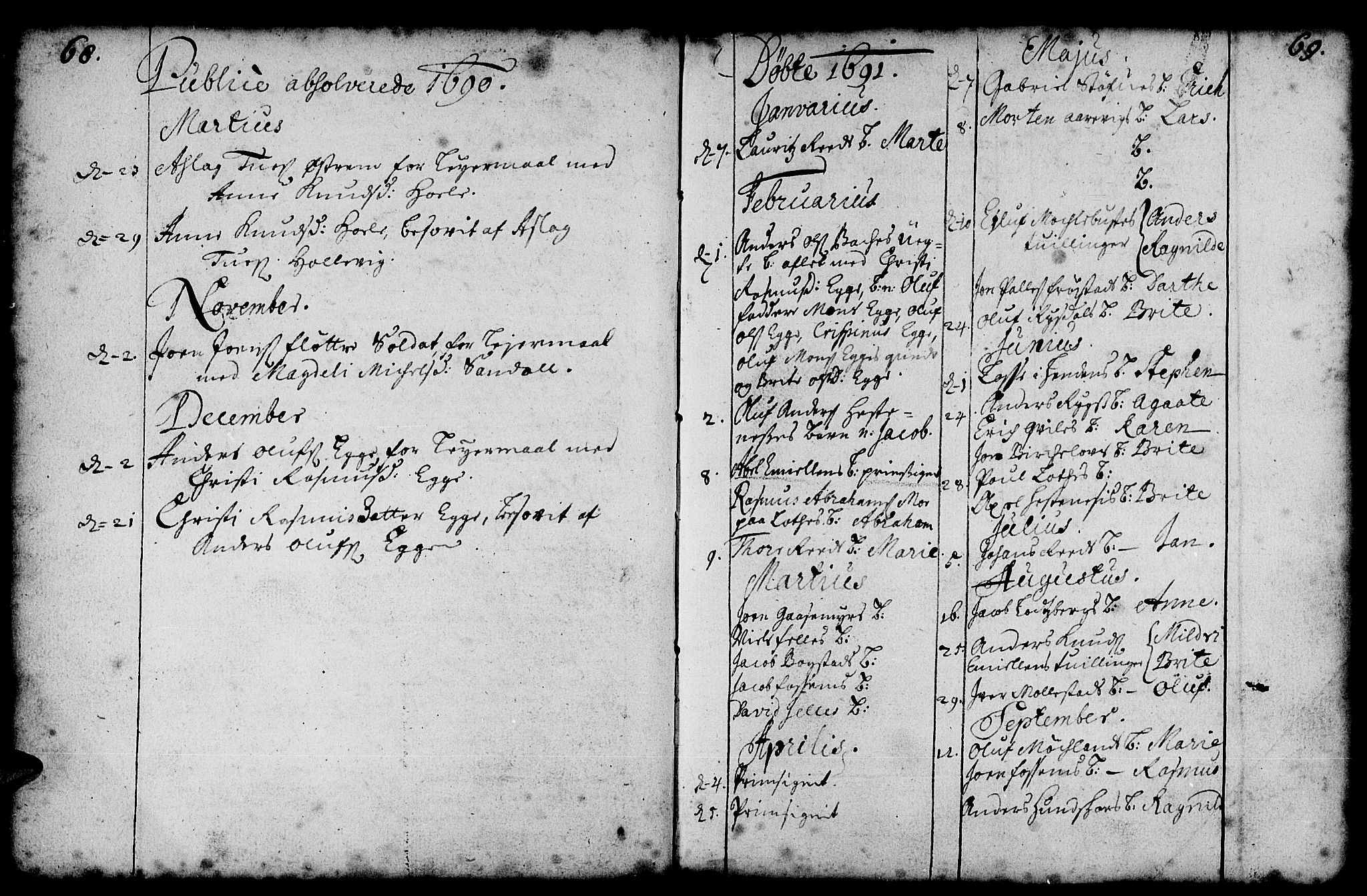 Gloppen sokneprestembete, SAB/A-80101/H/Haa/Haaa/L0001: Parish register (official) no. A 1, 1686-1711, p. 68-69
