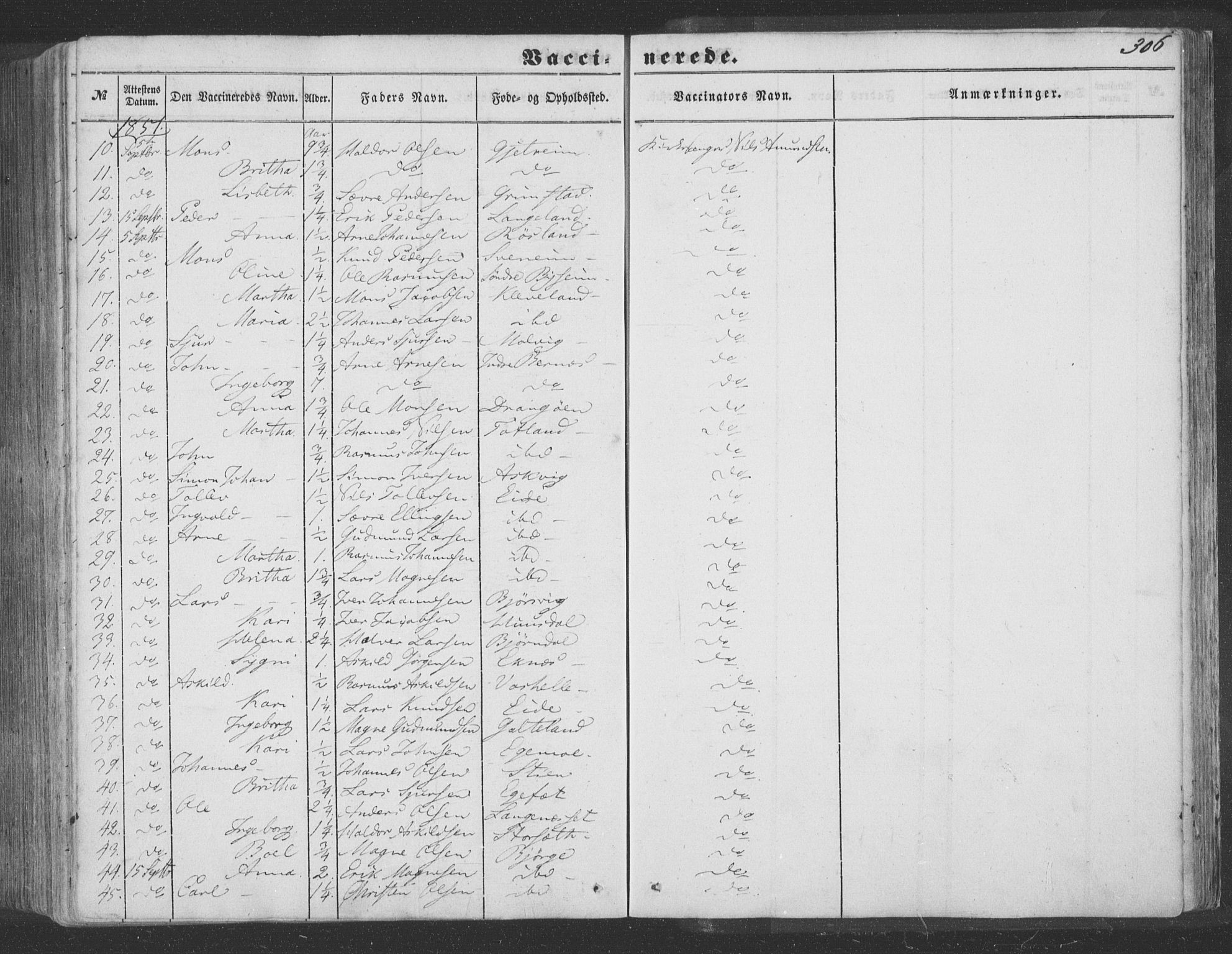 Hosanger sokneprestembete, SAB/A-75801/H/Haa: Parish register (official) no. A 8, 1849-1863, p. 306