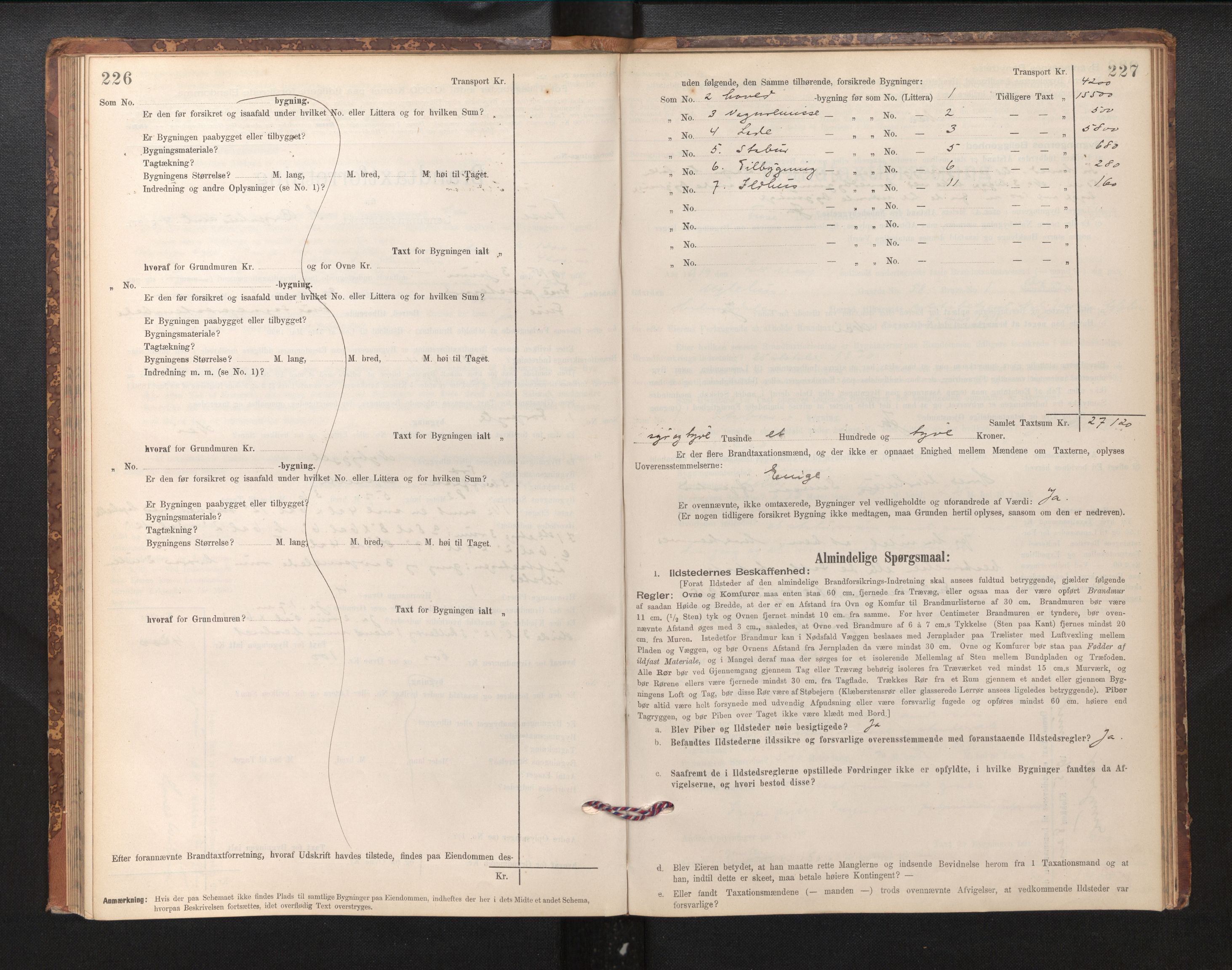 Lensmannen i Fusa, AV/SAB-A-32401/1/0012/L0003: Branntakstprotokoll, skjematakst, 1895-1950, p. 226-227