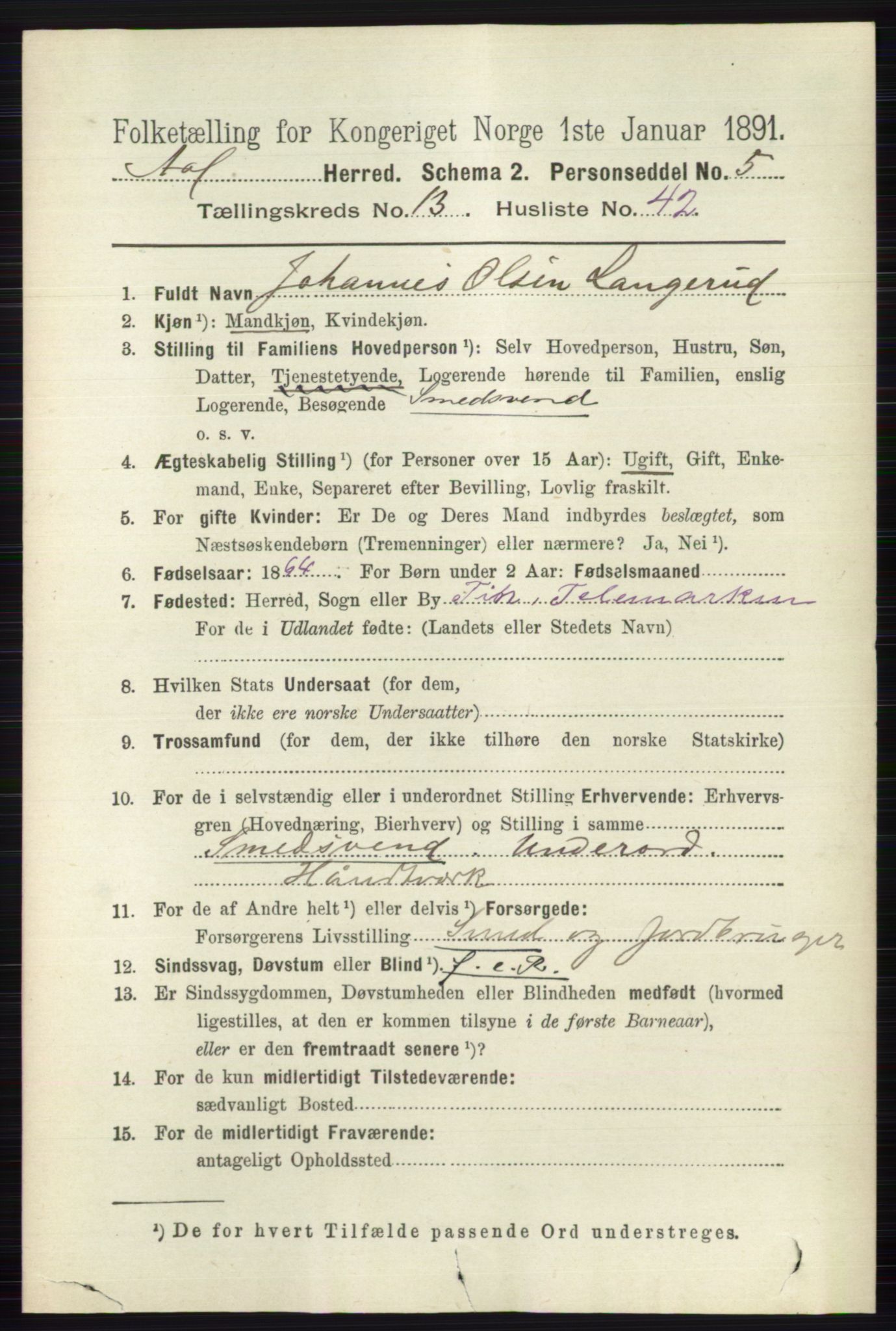 RA, 1891 census for 0619 Ål, 1891, p. 3498