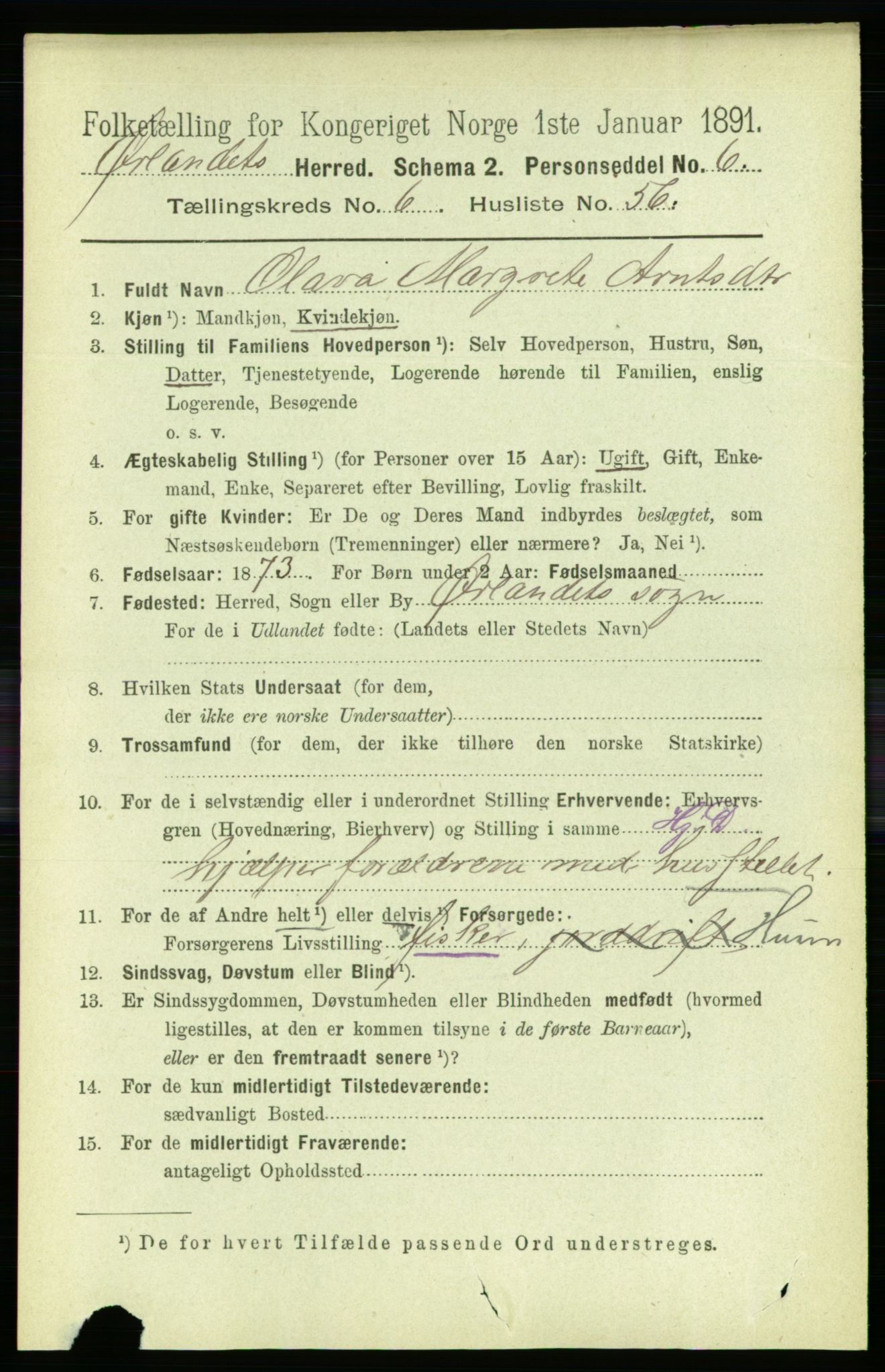 RA, 1891 census for 1621 Ørland, 1891, p. 2189