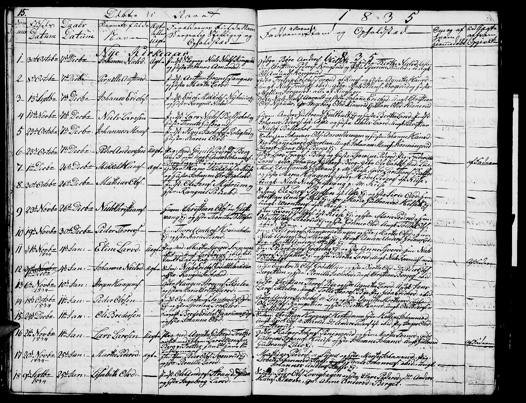 Nes prestekontor, Hedmark, SAH/PREST-020/L/La/L0004: Parish register (copy) no. 4, 1832-1861, p. 15