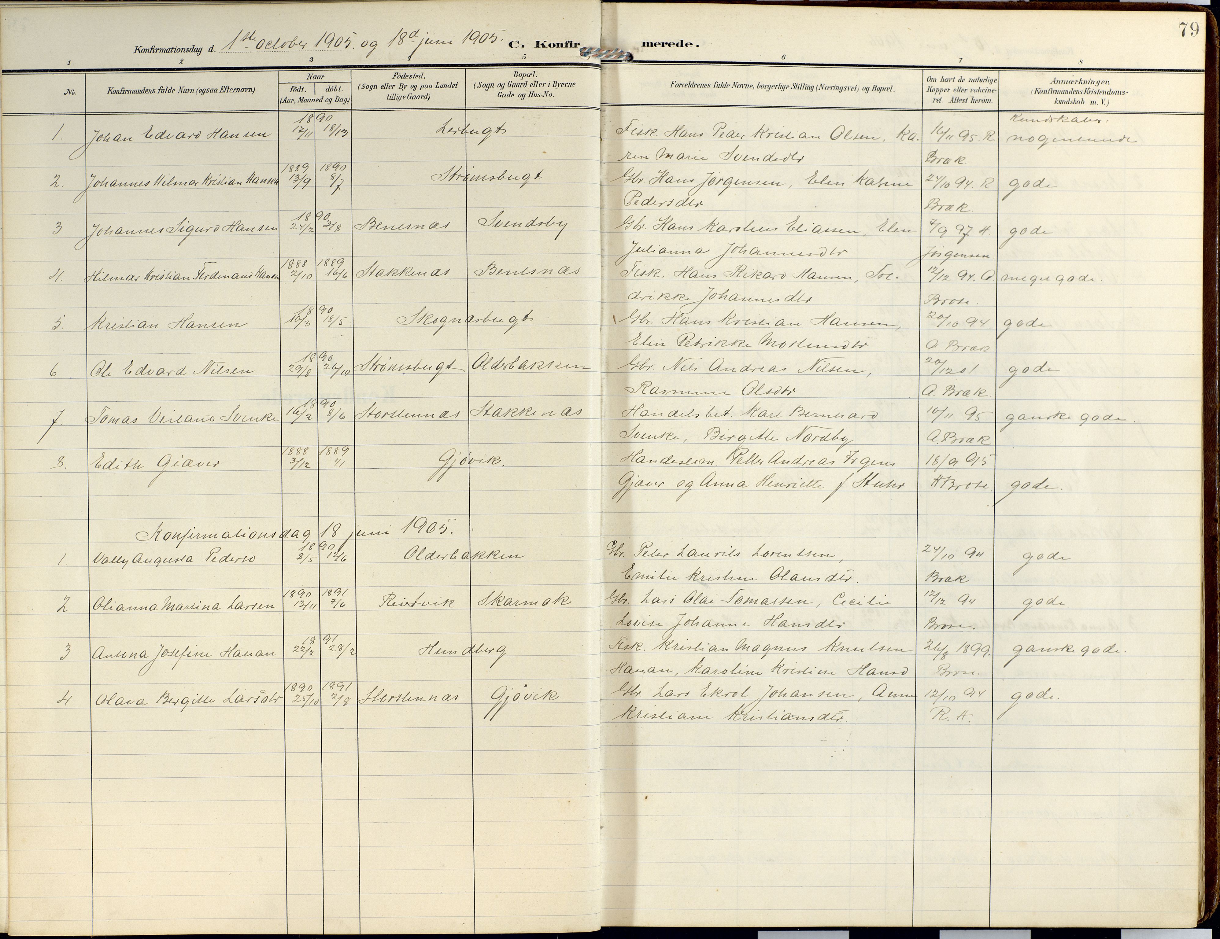 Lyngen sokneprestembete, SATØ/S-1289/H/He/Hea/L0014kirke: Parish register (official) no. 14, 1905-1920, p. 79