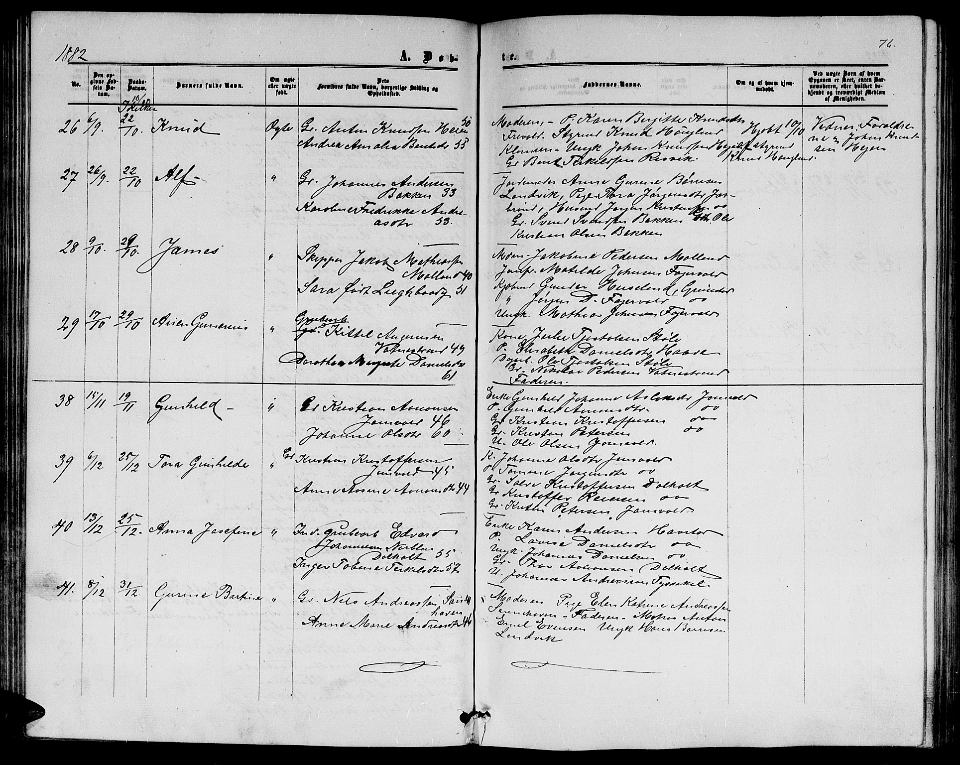 Hommedal sokneprestkontor, AV/SAK-1111-0023/F/Fb/Fbb/L0006: Parish register (copy) no. B 6, 1869-1884, p. 76