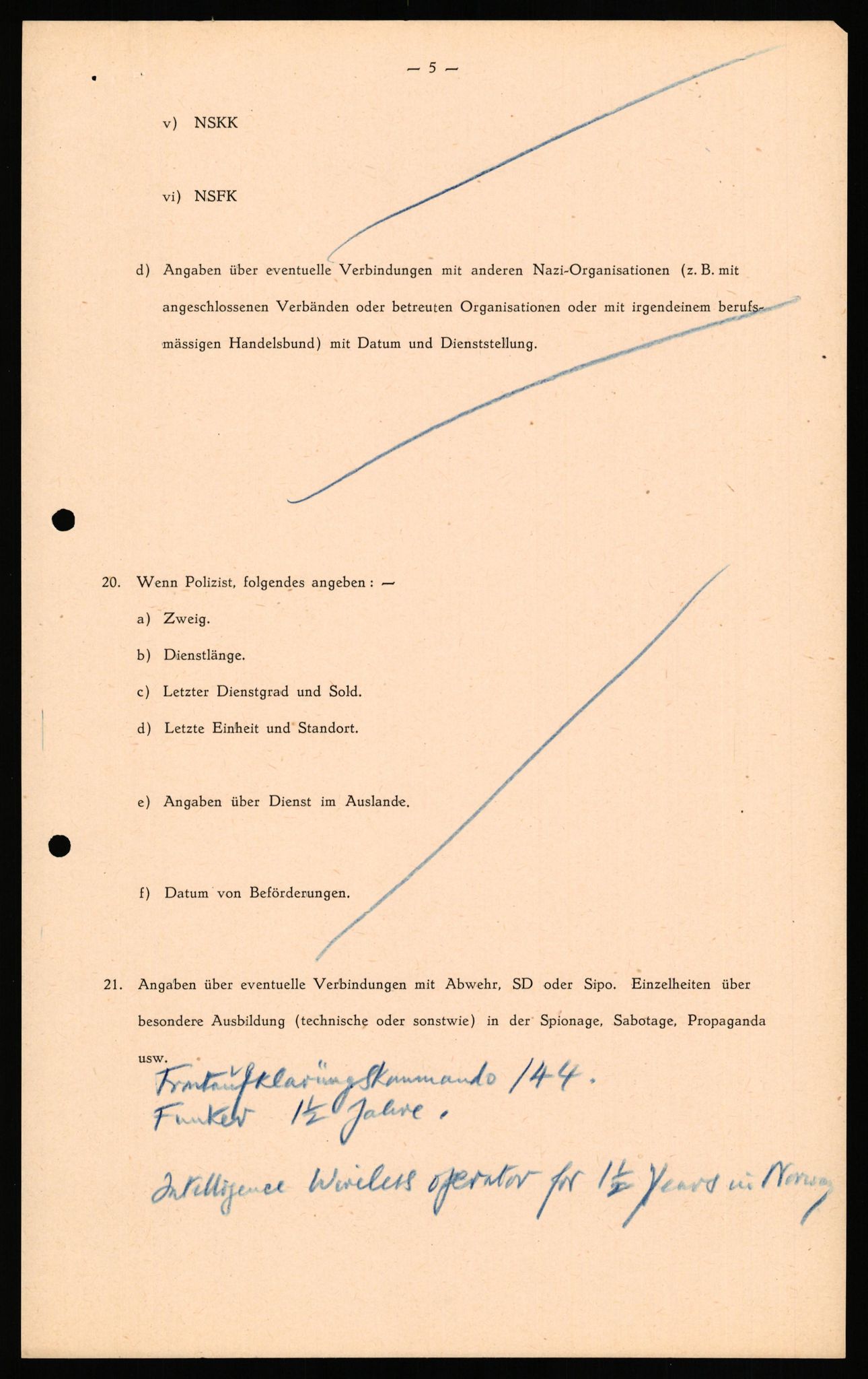 Forsvaret, Forsvarets overkommando II, AV/RA-RAFA-3915/D/Db/L0040: CI Questionaires. Tyske okkupasjonsstyrker i Norge. Østerrikere., 1945-1946, p. 255