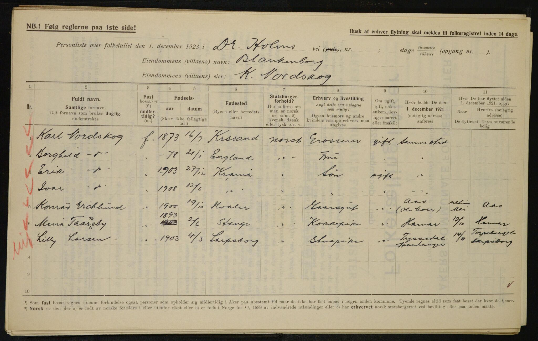 , Municipal Census 1923 for Aker, 1923, p. 11634