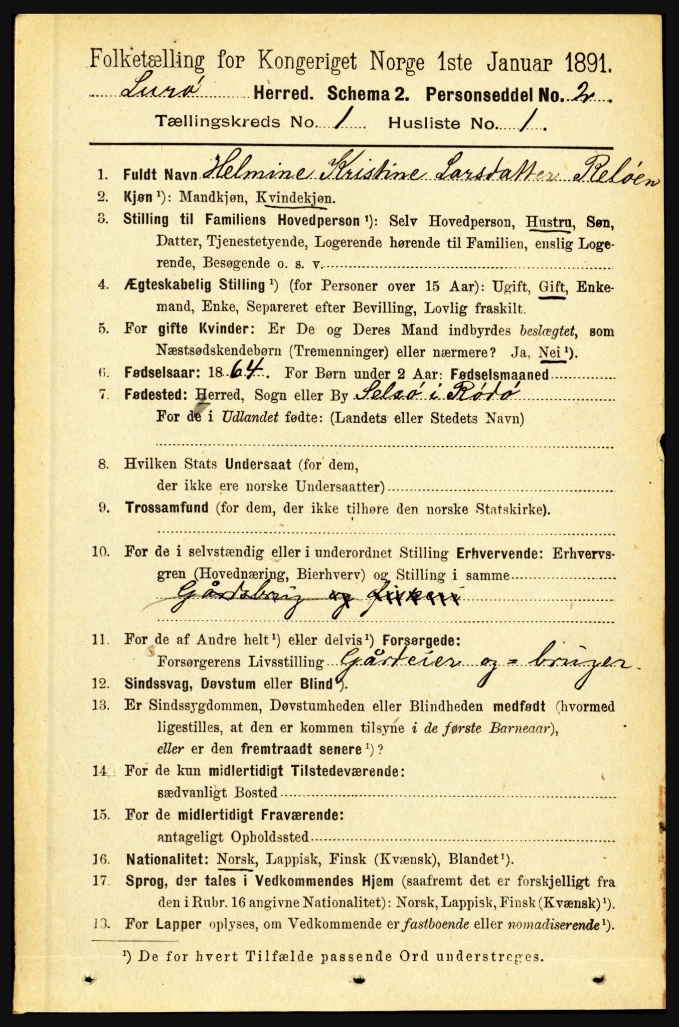 RA, 1891 census for 1834 Lurøy, 1891, p. 105