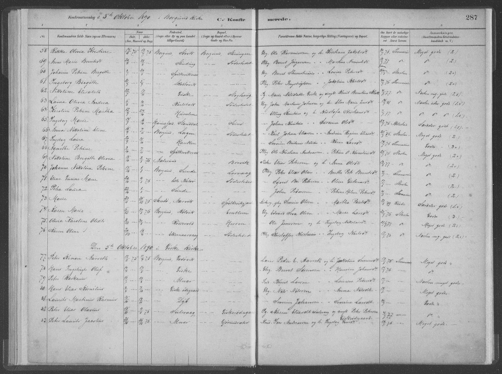 Ministerialprotokoller, klokkerbøker og fødselsregistre - Møre og Romsdal, AV/SAT-A-1454/528/L0402: Parish register (official) no. 528A12II, 1880-1903, p. 287