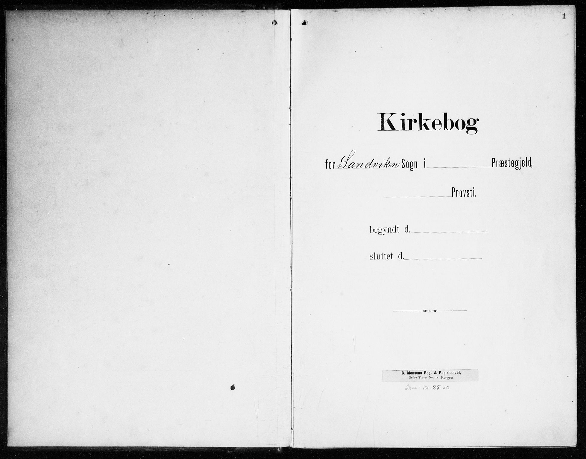 Sandviken Sokneprestembete, SAB/A-77601/H/Ha/L0011: Parish register (official) no. C 2, 1905-1918, p. 1