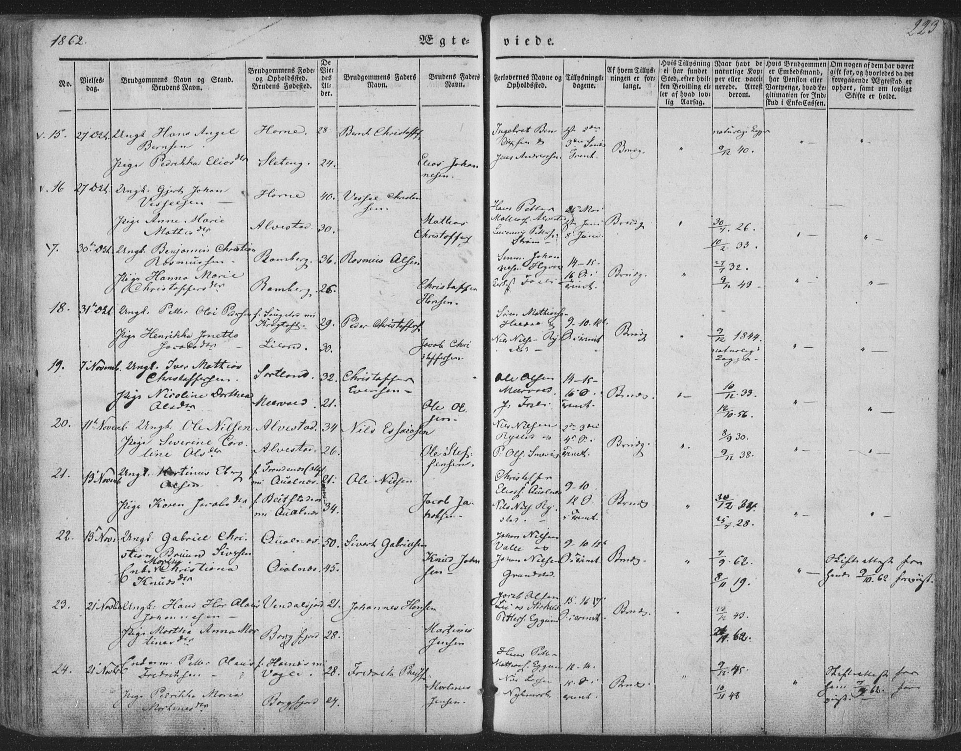 Ministerialprotokoller, klokkerbøker og fødselsregistre - Nordland, AV/SAT-A-1459/880/L1131: Parish register (official) no. 880A05, 1844-1868, p. 223