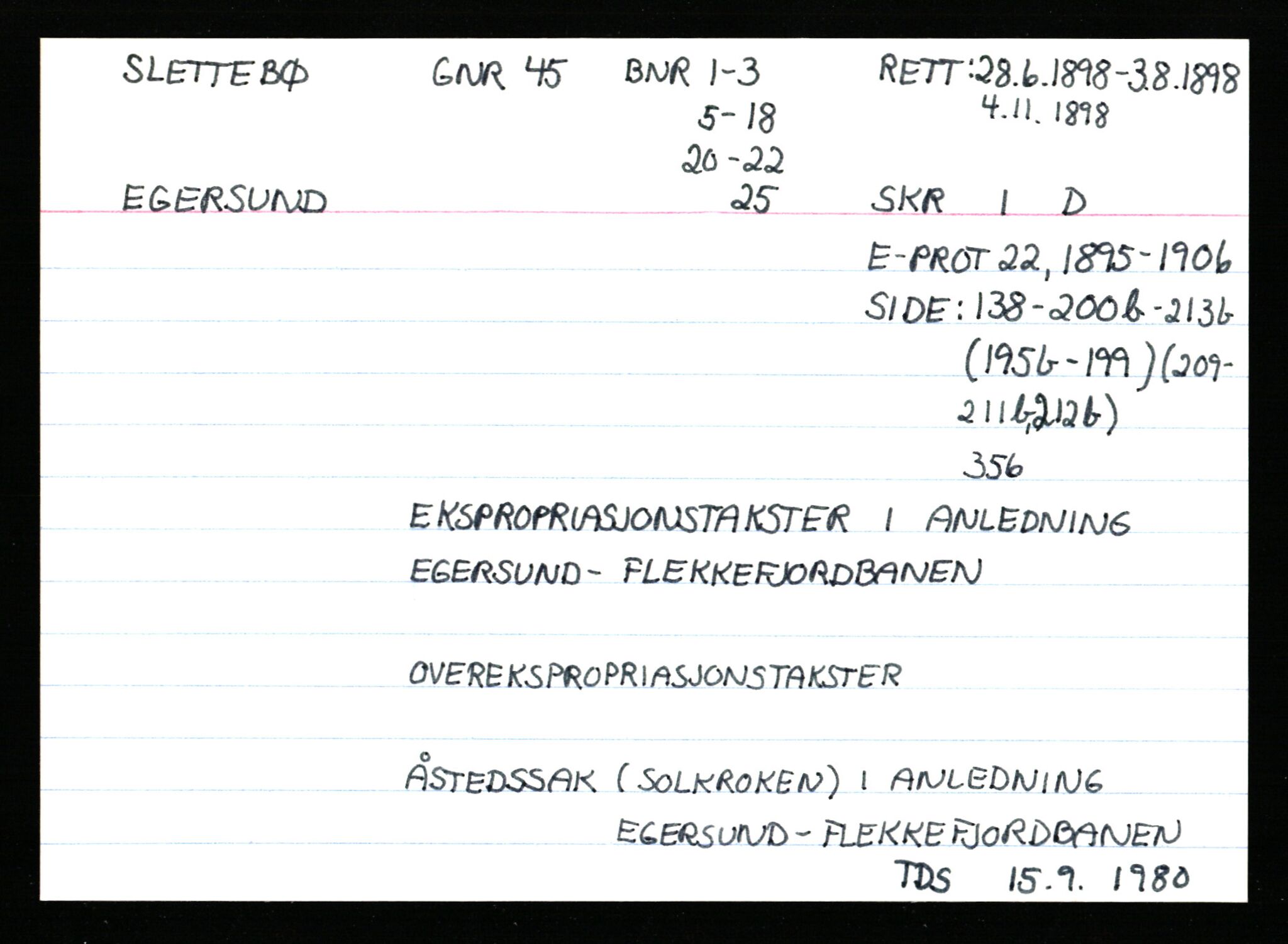 Statsarkivet i Stavanger, AV/SAST-A-101971/03/Y/Ym/L0053: Åstedskort sortert etter gårdsnavn: Skudeneshavn - Solbjør, 1600-1950, p. 324
