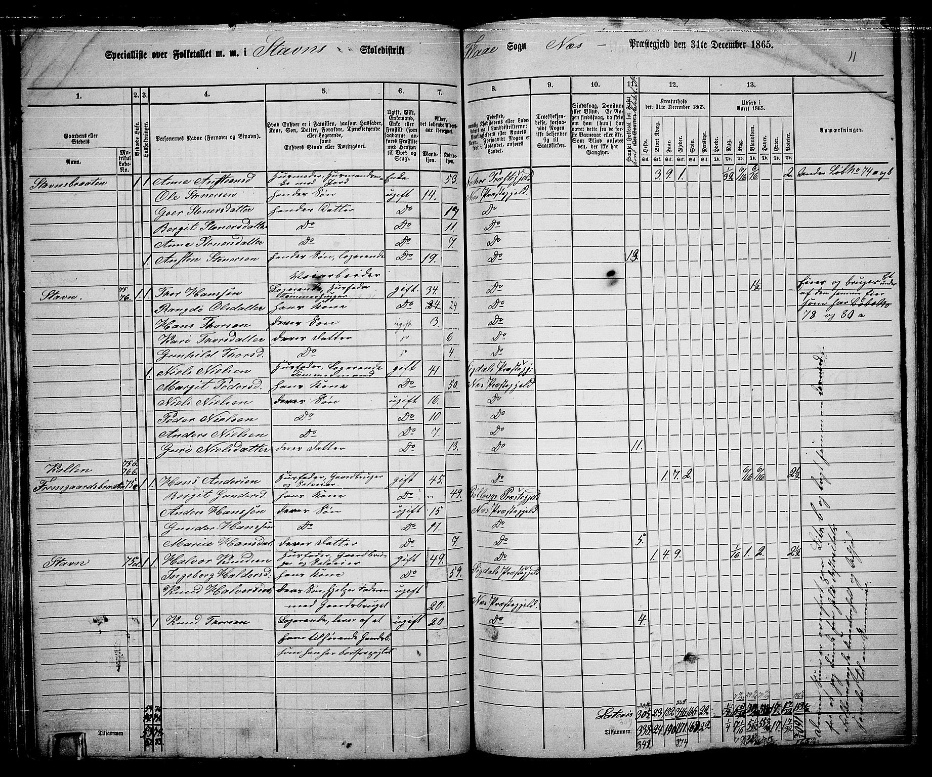 RA, 1865 census for Nes, 1865, p. 89