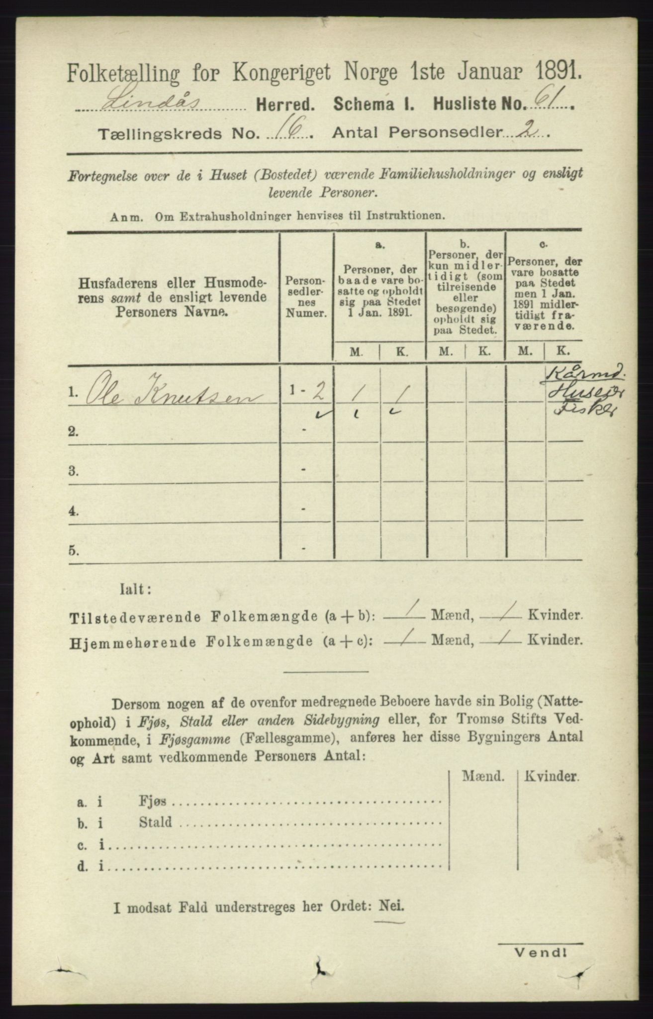 RA, 1891 census for 1263 Lindås, 1891, p. 5701