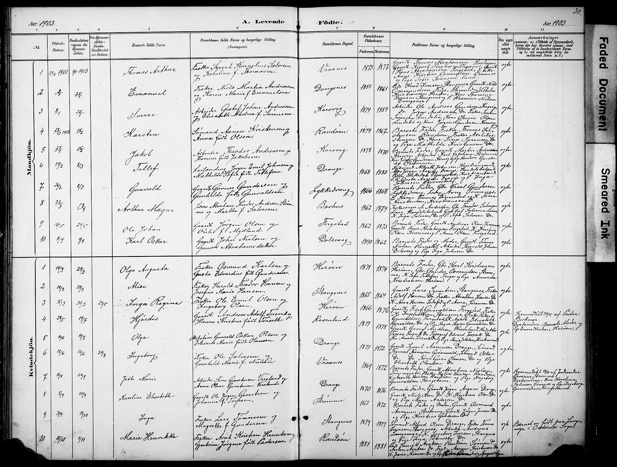 Oddernes sokneprestkontor, SAK/1111-0033/F/Fb/Fbb/L0002: Parish register (copy) no. B 2, 1889-1933, p. 30