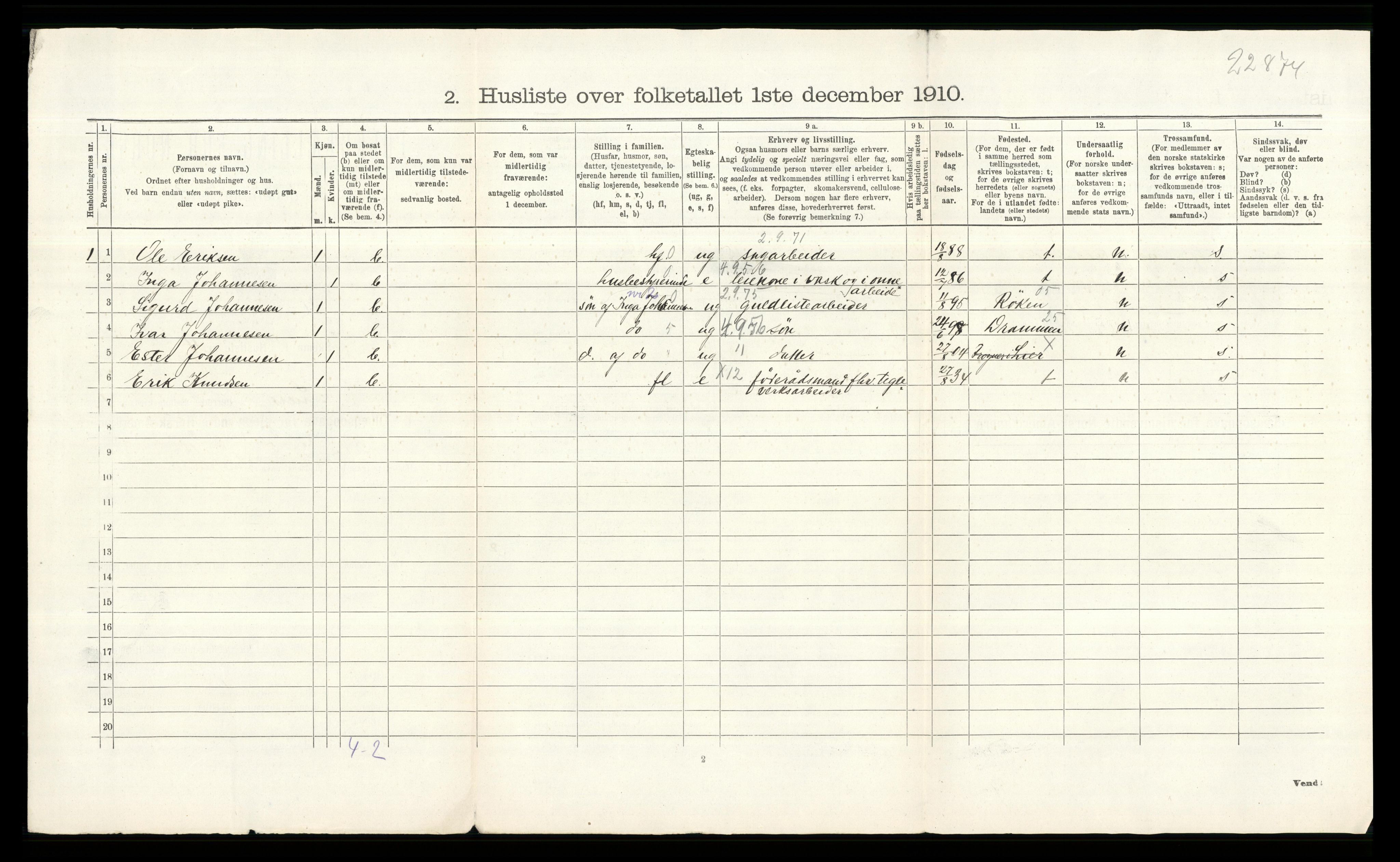 RA, 1910 census for Lier, 1910, p. 69