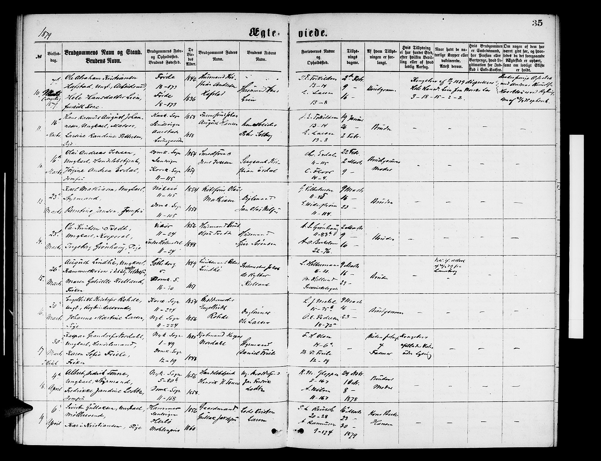 Domkirken sokneprestembete, AV/SAB-A-74801/H/Hab/L0031: Parish register (copy) no. D 3, 1877-1880, p. 35